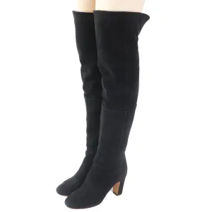 Boots As Shoes Chanel Suede Knee High Boots Black 36
