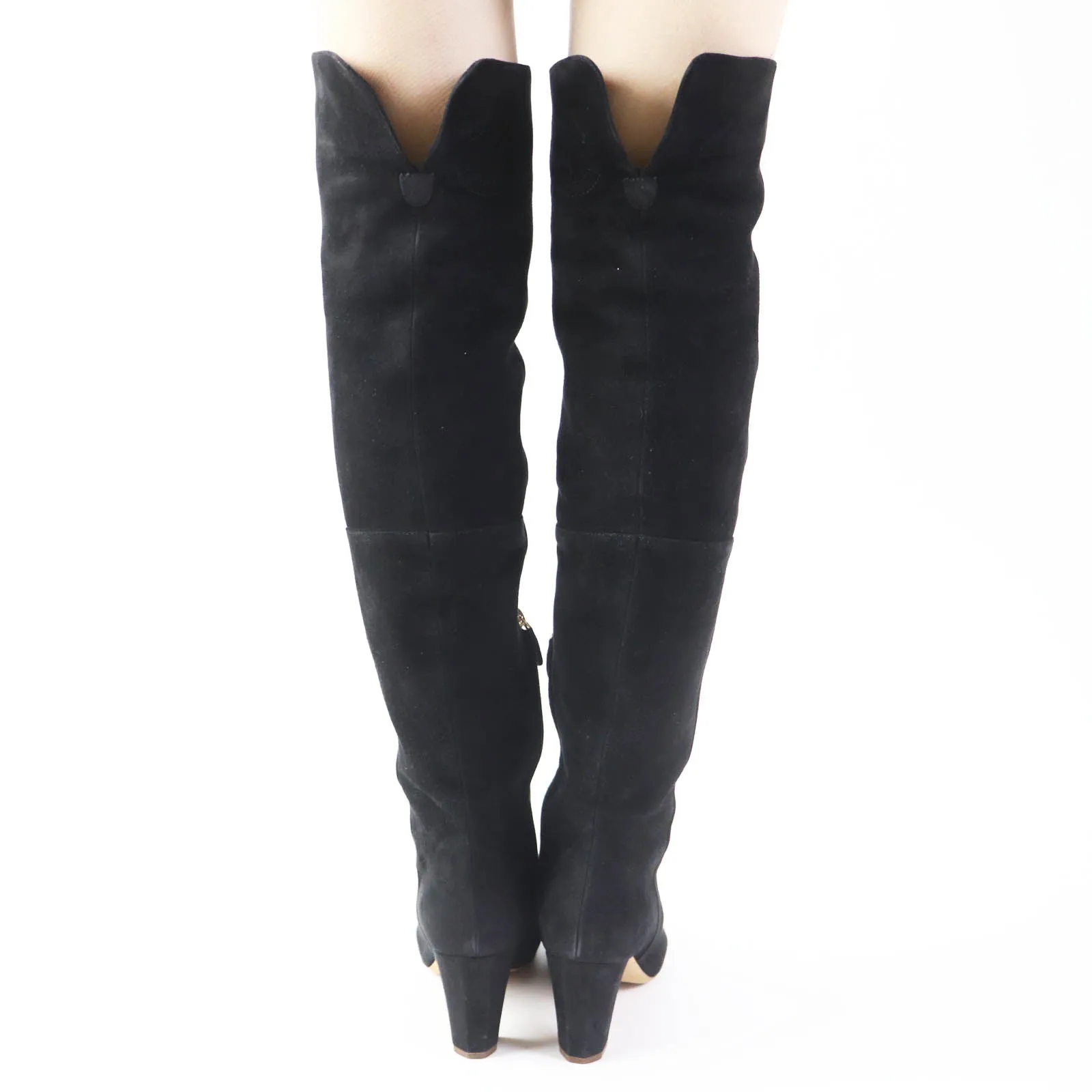 Chanel Suede Knee High Boots Black 36 Apex Boots
