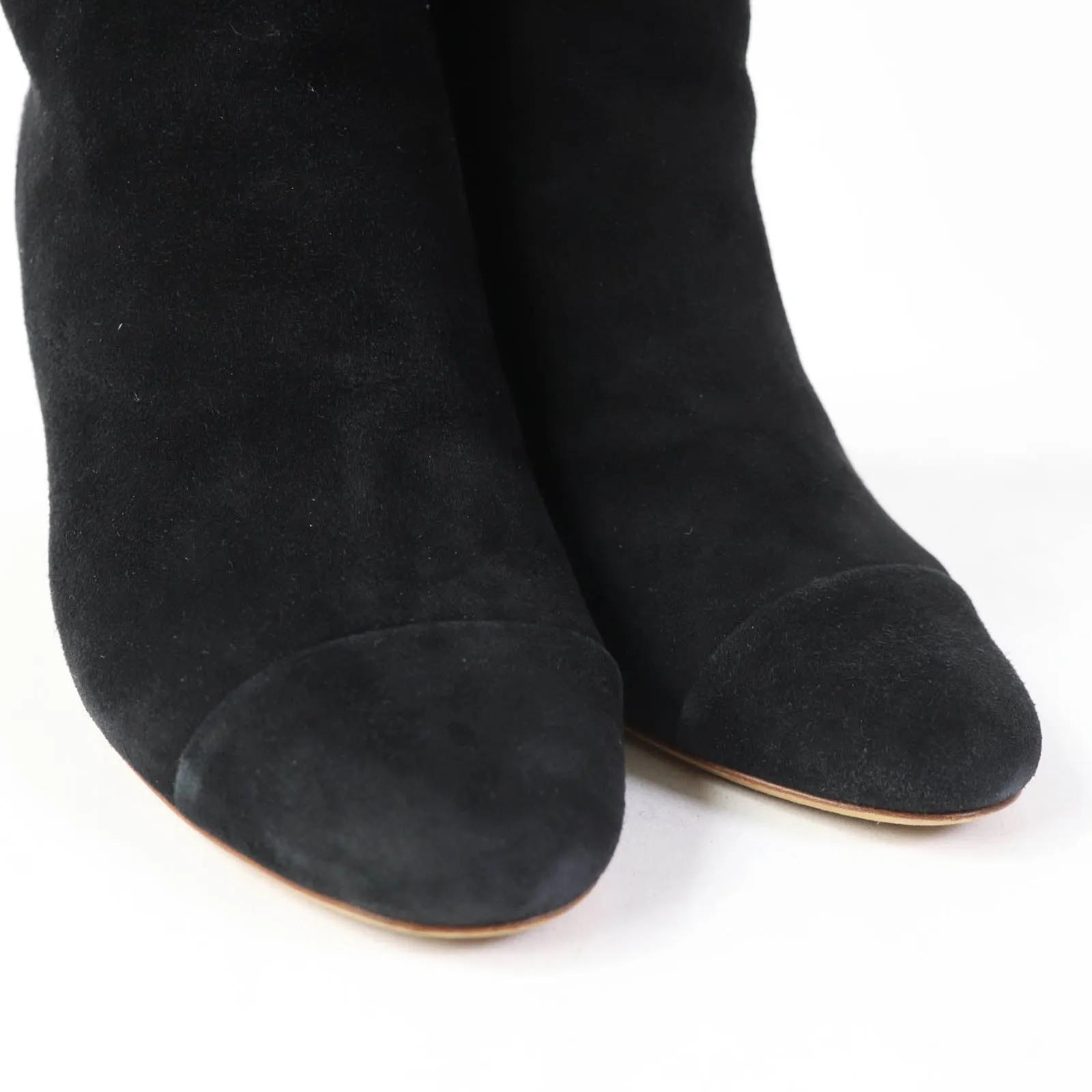 Chanel Suede Knee High Boots Black 36 Fish Skin Cowboy Boots