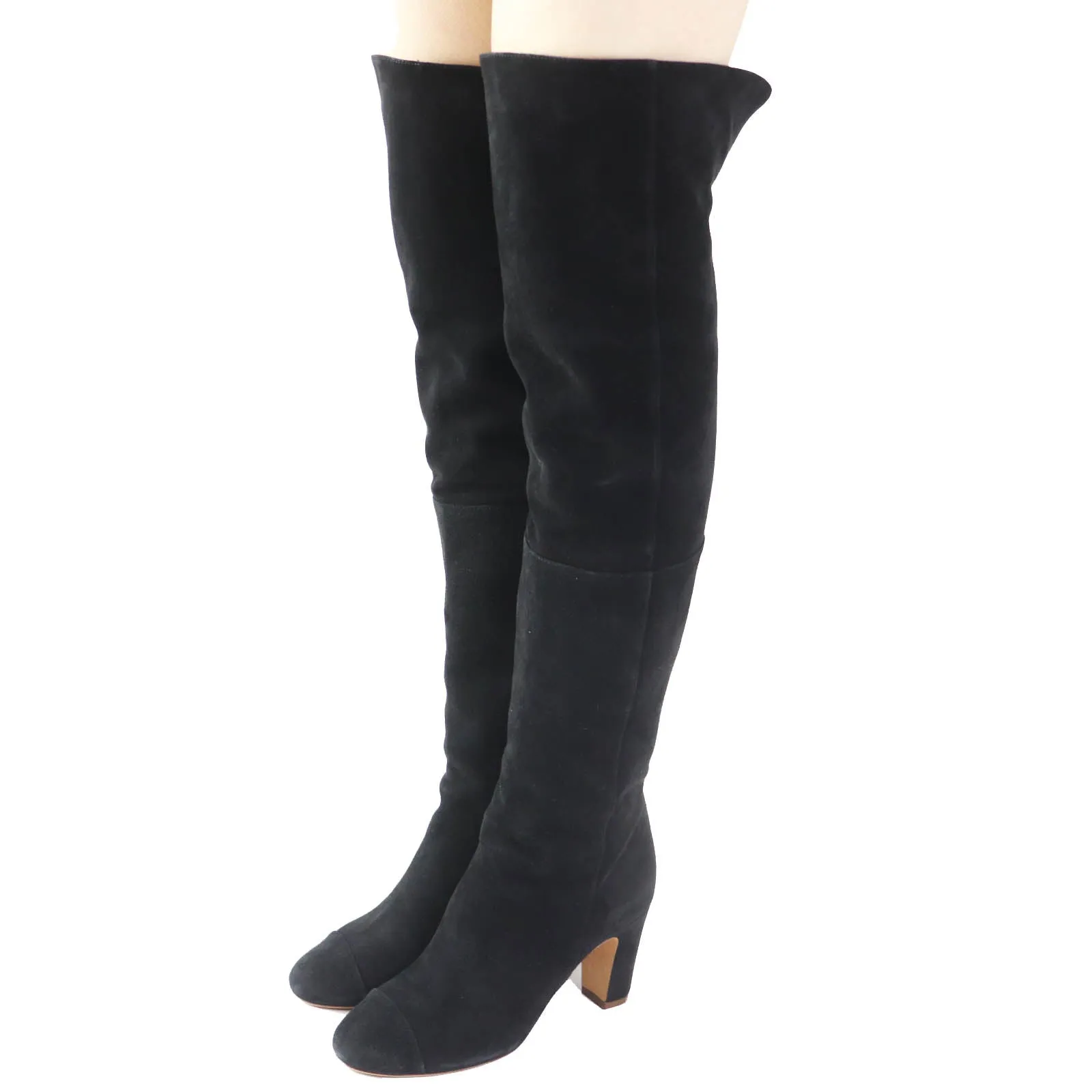 Lucent Boots Chanel Suede Knee High Boots Black 36