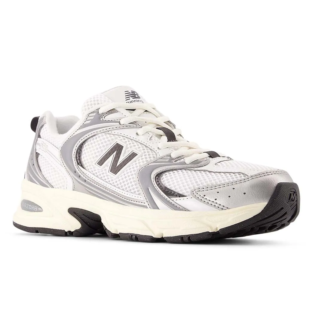 New Balance White Leather Sneakers Womens New Balance 530 in Silver Metalic/Black Cement