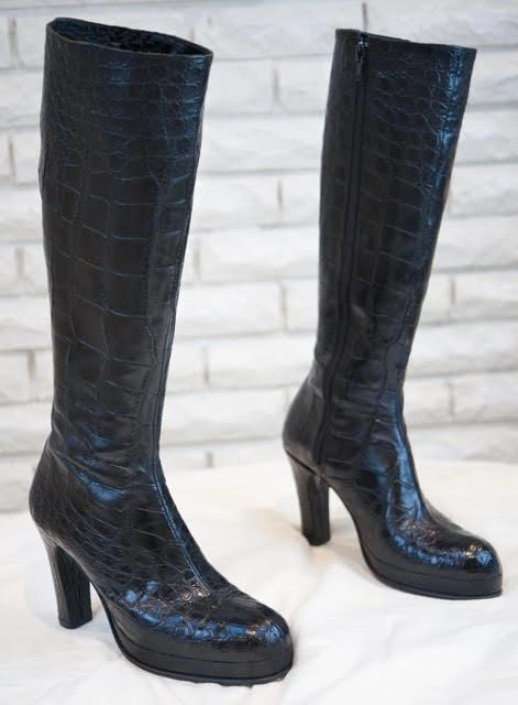 Ankle High Heel Boots Preorder Crocodile Belly Leather  Long Boots