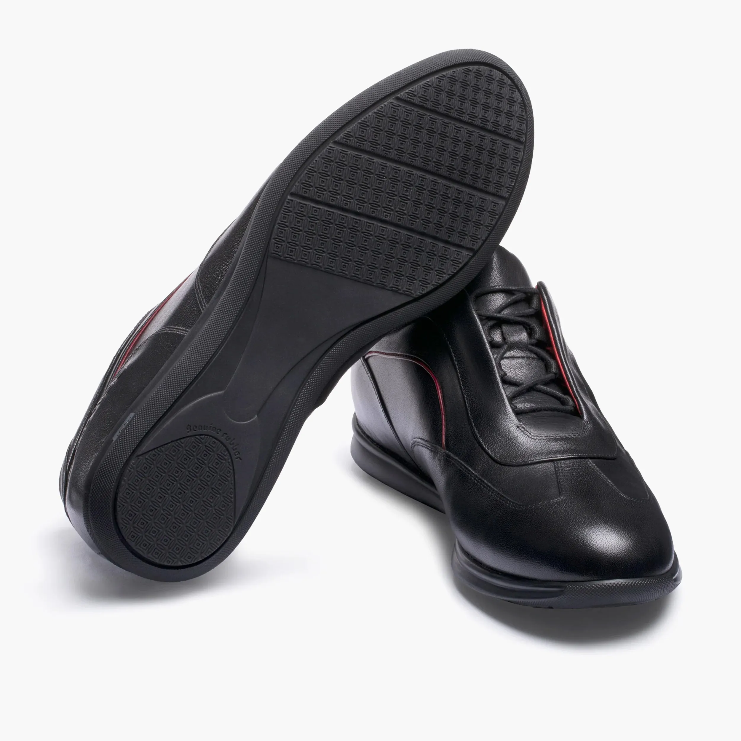 Casual Fountain Hills Mens Black Leather Sneaker with Red Lines