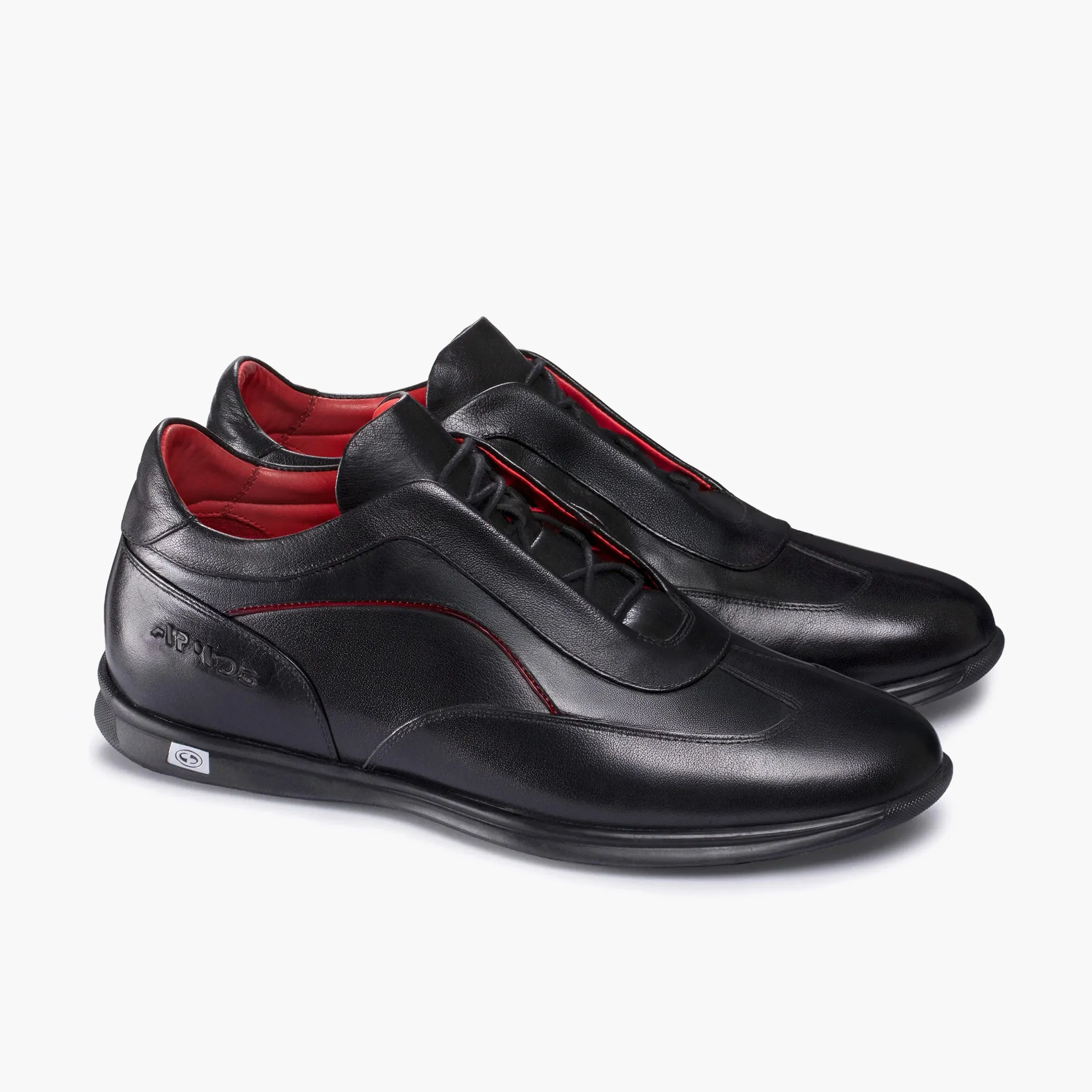 Mens Black Leather Sneaker with Red Lines Best Casual Wingtip Shoes