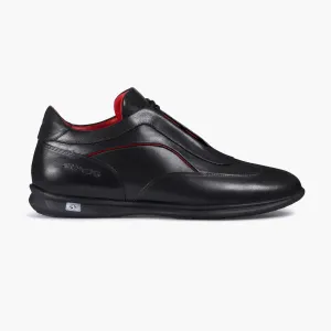 Best Casual Travel Shoes Mens Black Leather Sneaker with Red Lines