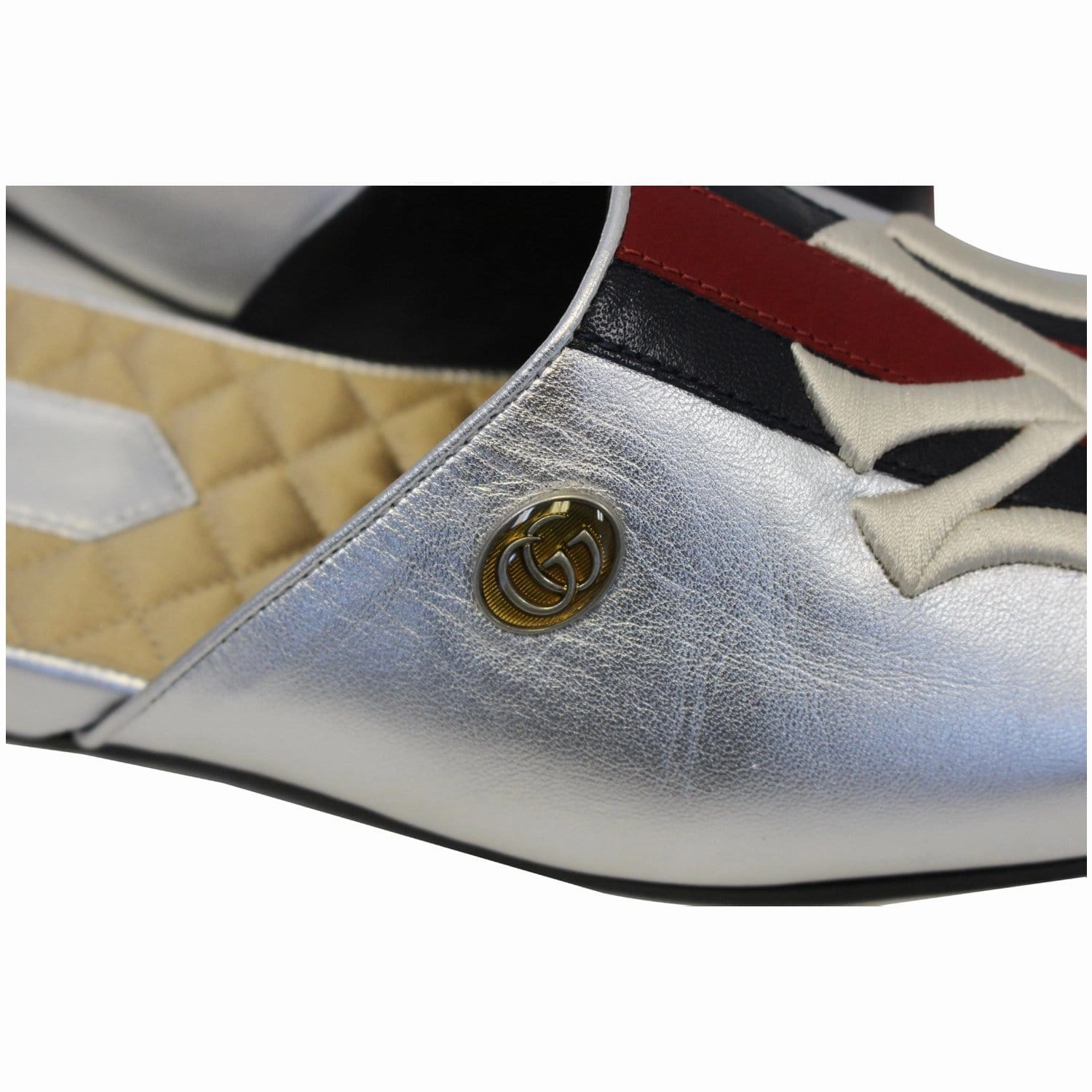 GUCCI NY Yankees Metallic Leather Slipper Mules US 10.5 Comfortable Business Casual Shoes
