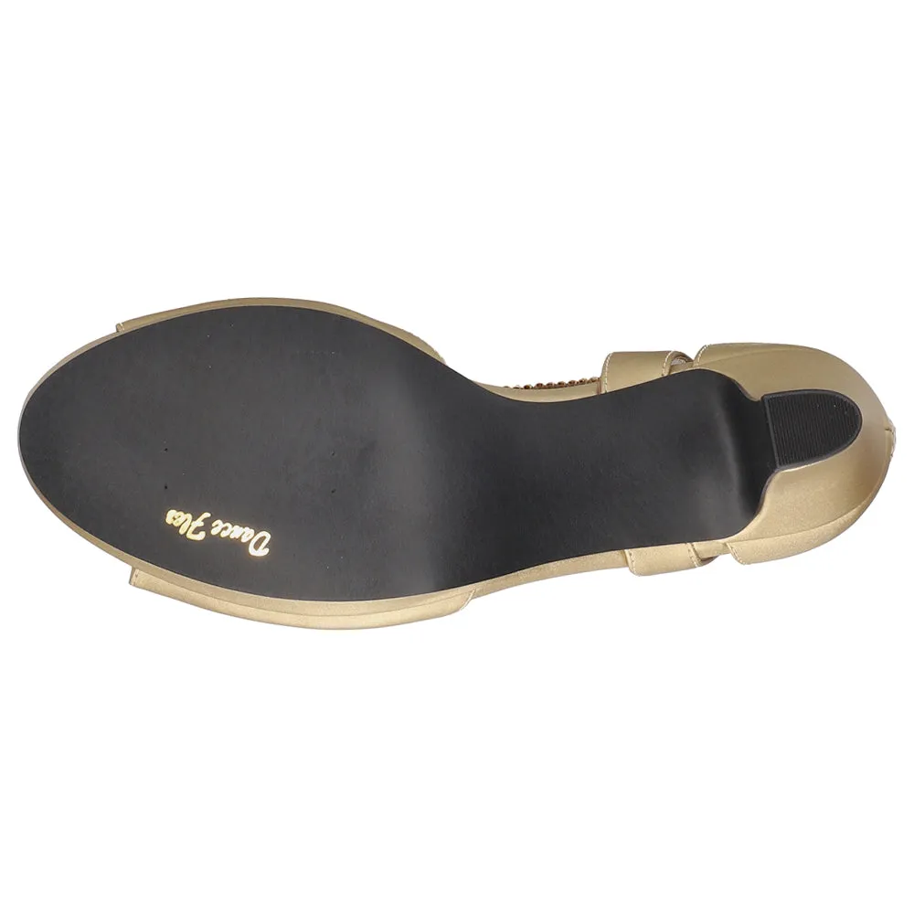 Flash Metallic Rhinestone Platform T-Strap Evening Sandals