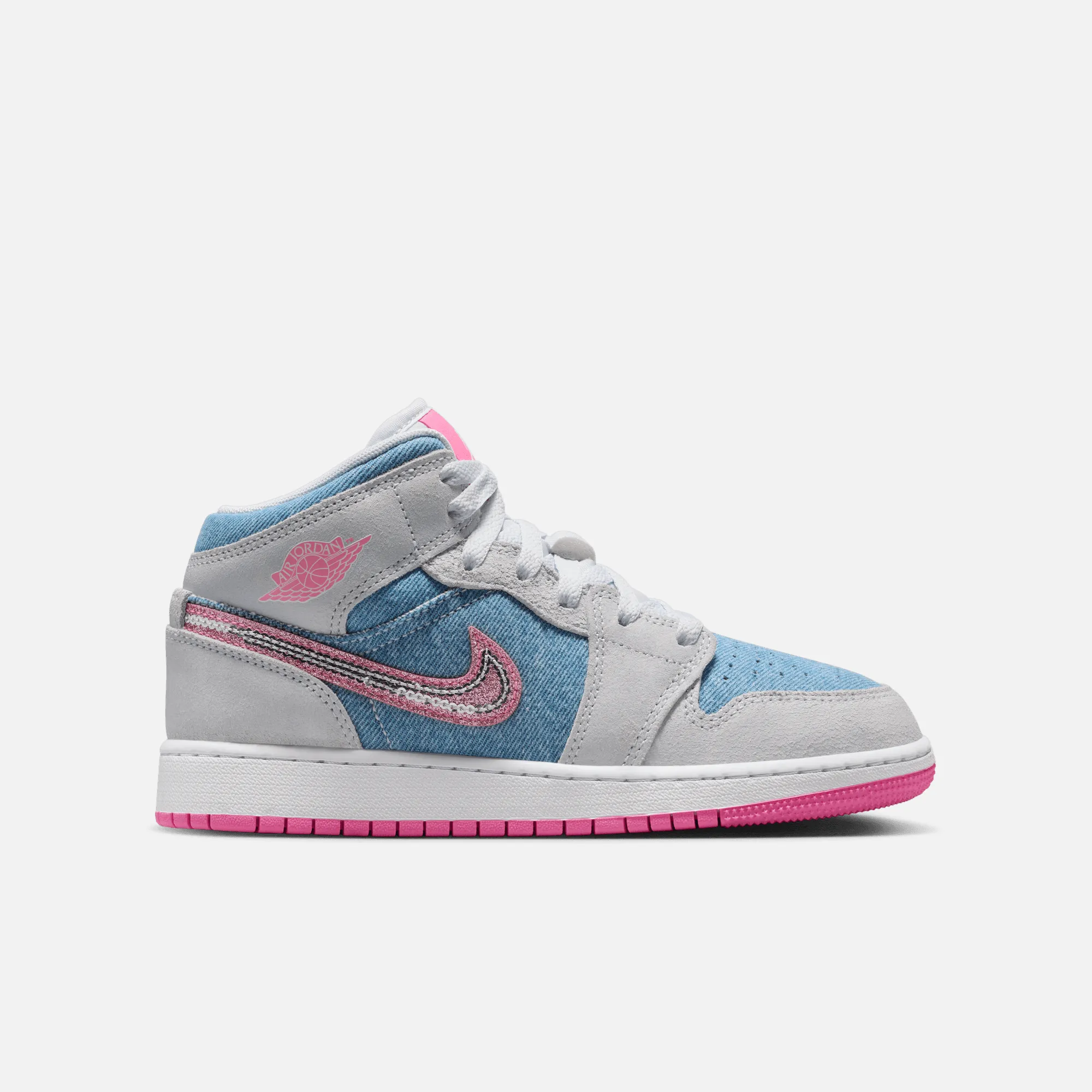 Air Jordan Big Kids' 1 Mid Denim Sequin (GS) Popular Casual Shoes