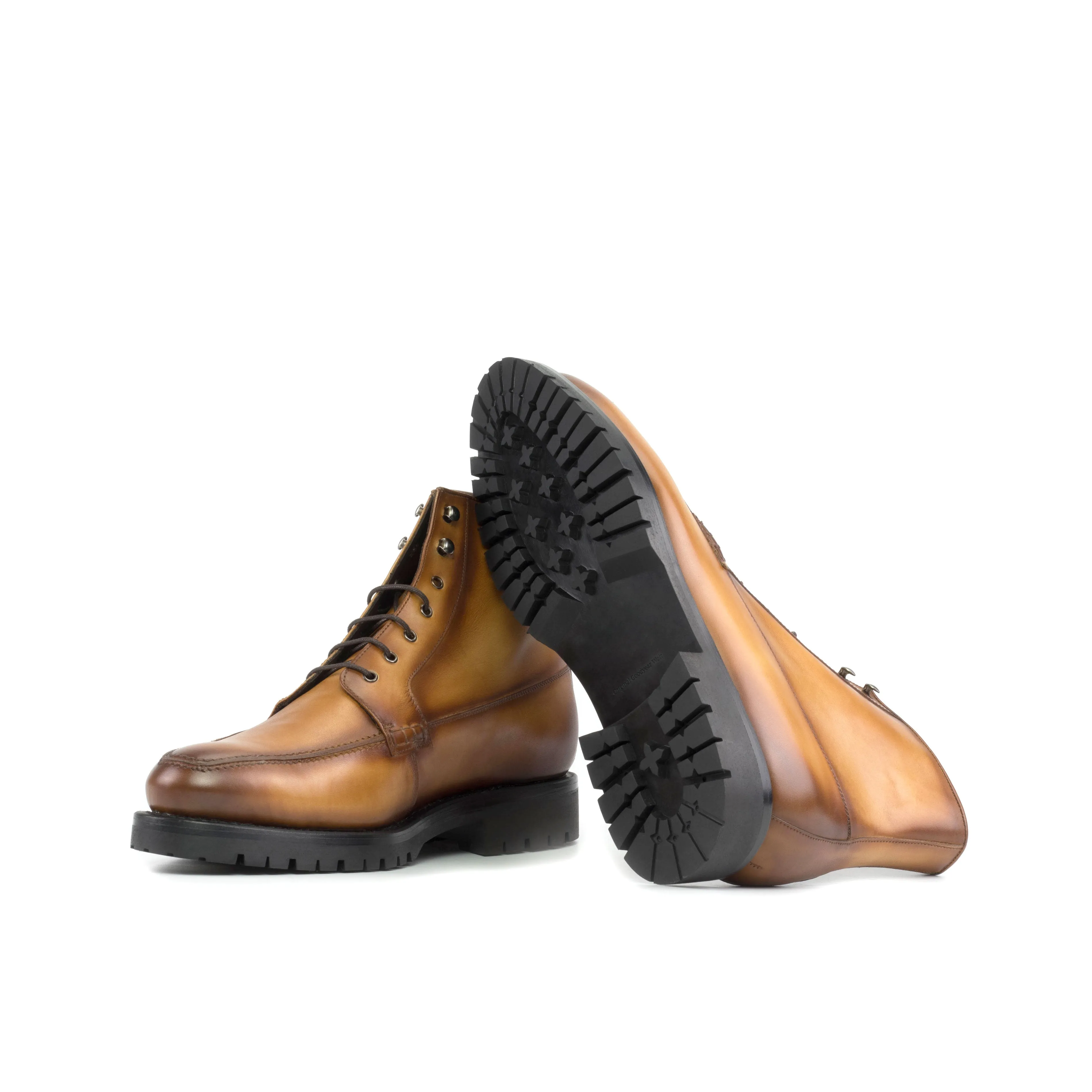 Cognac Painted Calf Leather Moc-Toe Boot Frog Rain Boots