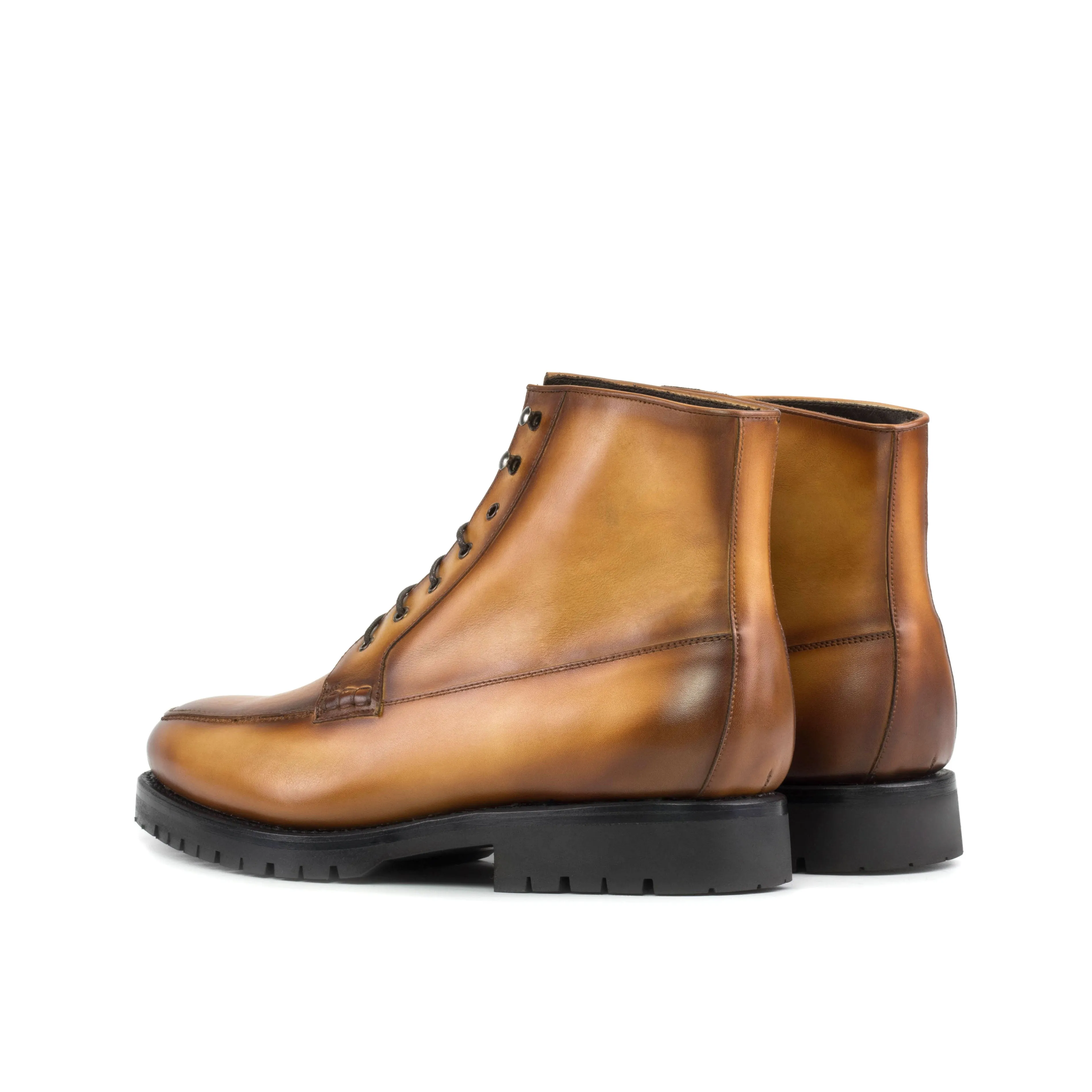 Cognac Painted Calf Leather Moc-Toe Boot Boots With No Heel