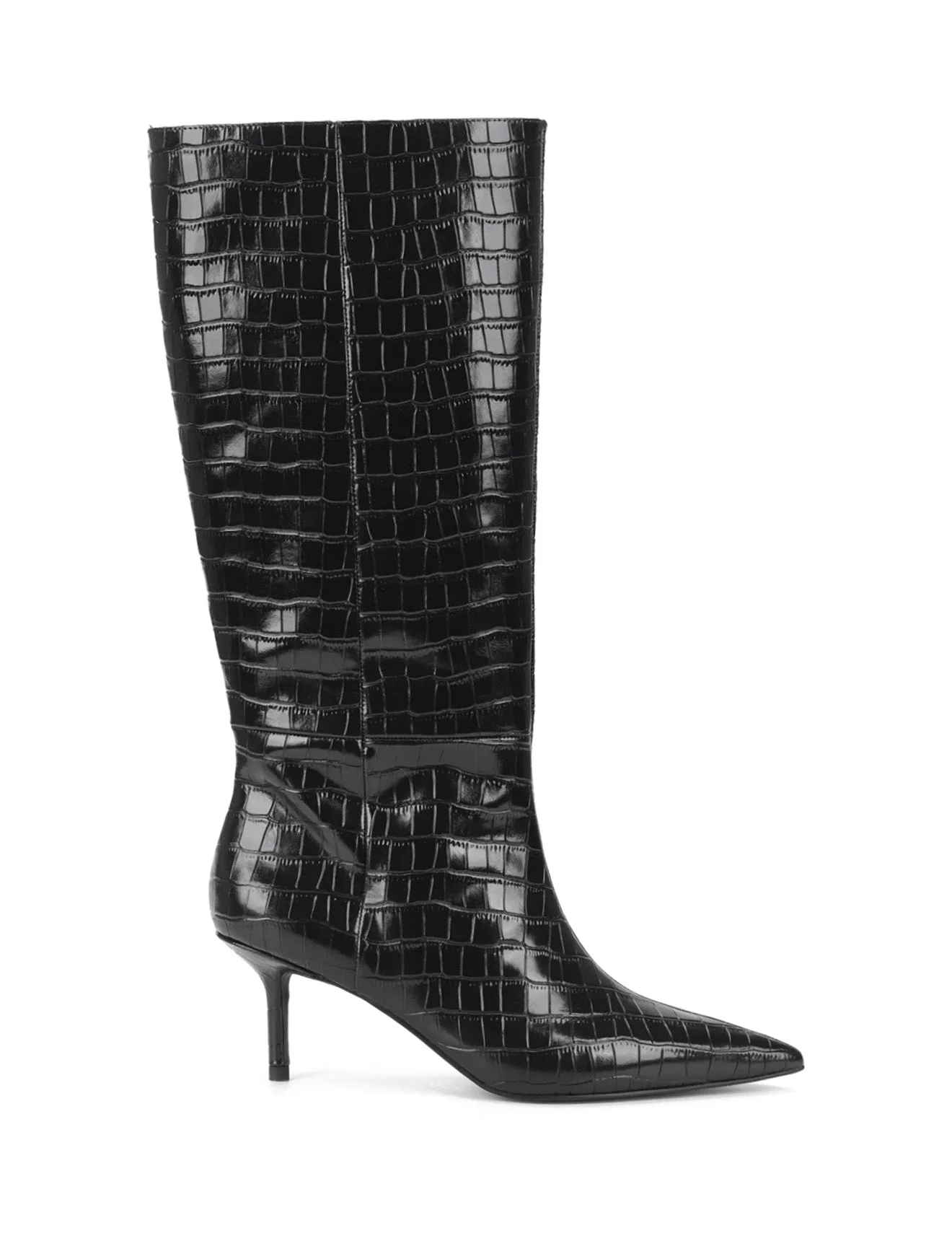 Insulated Slip On Boots Yonita Long Boots - Black Croc Leather