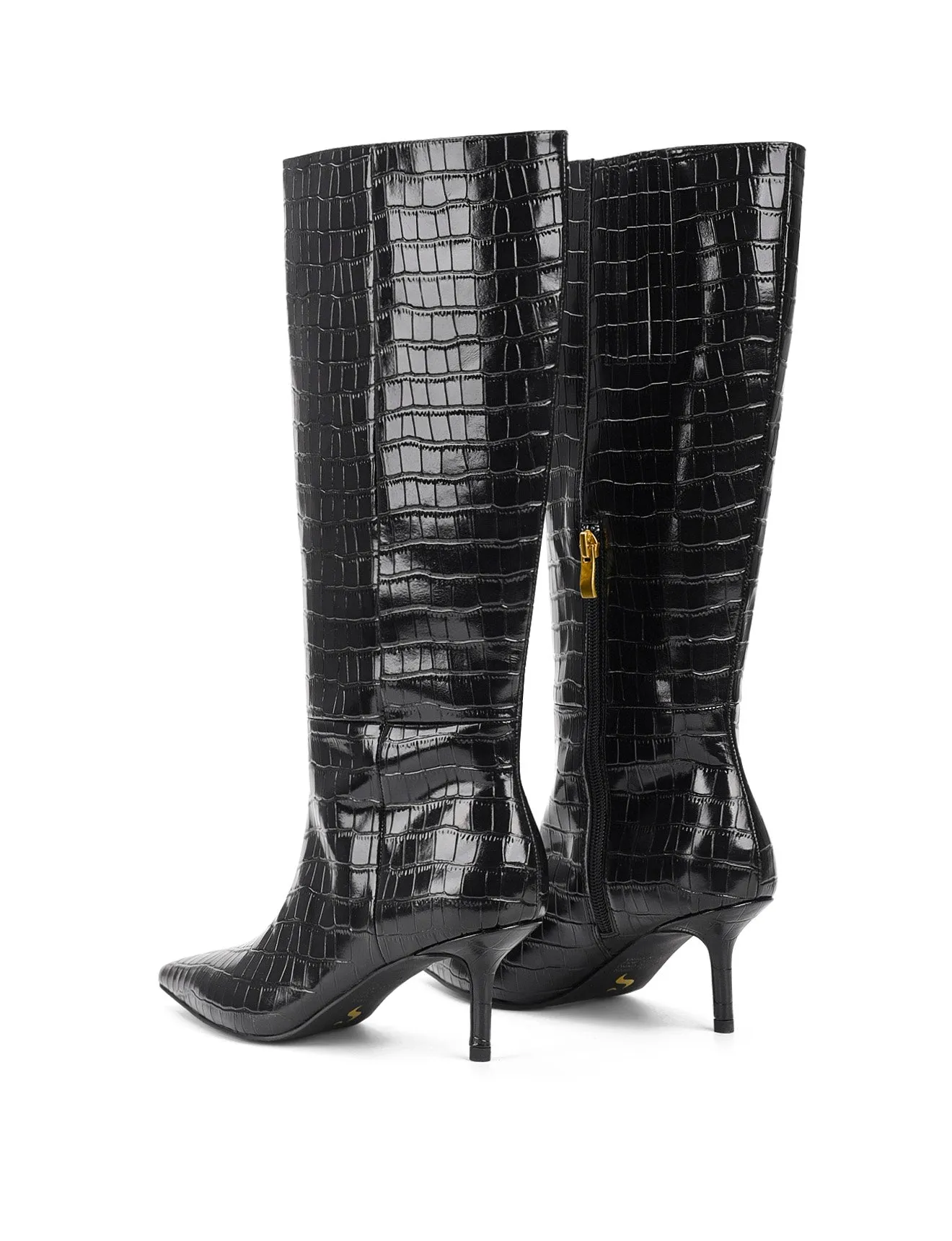 Yonita Long Boots - Black Croc Leather Crispi Hunting Boots