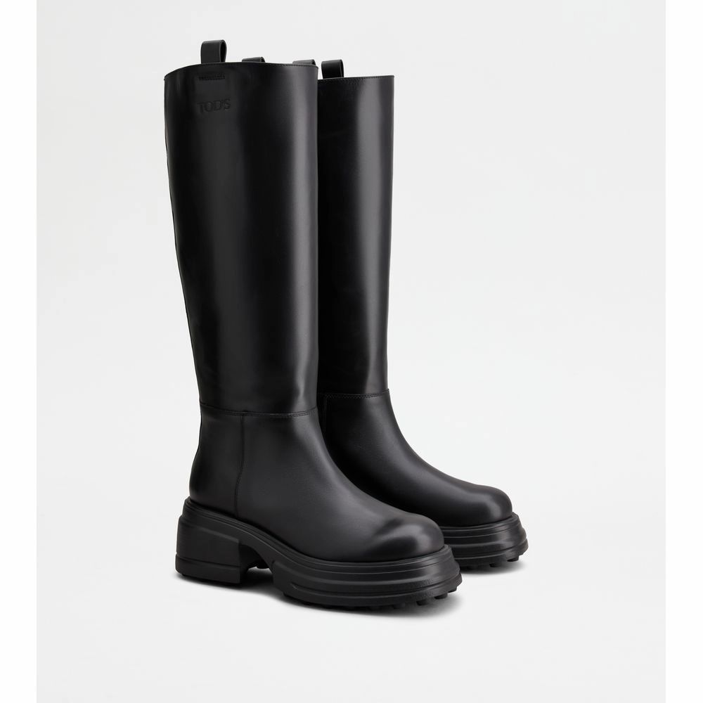 Brown Square Toe Boots Platform Boots in Leather