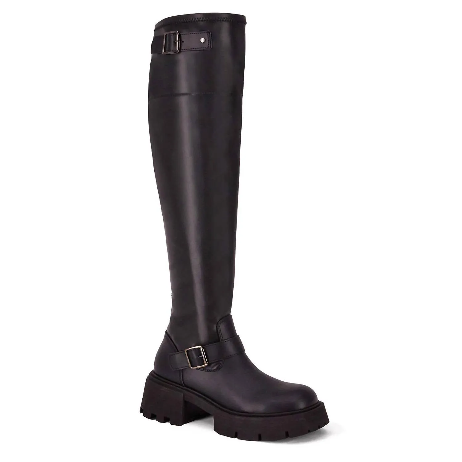 Women's Knee High Combat Boots In Black Wings Boots