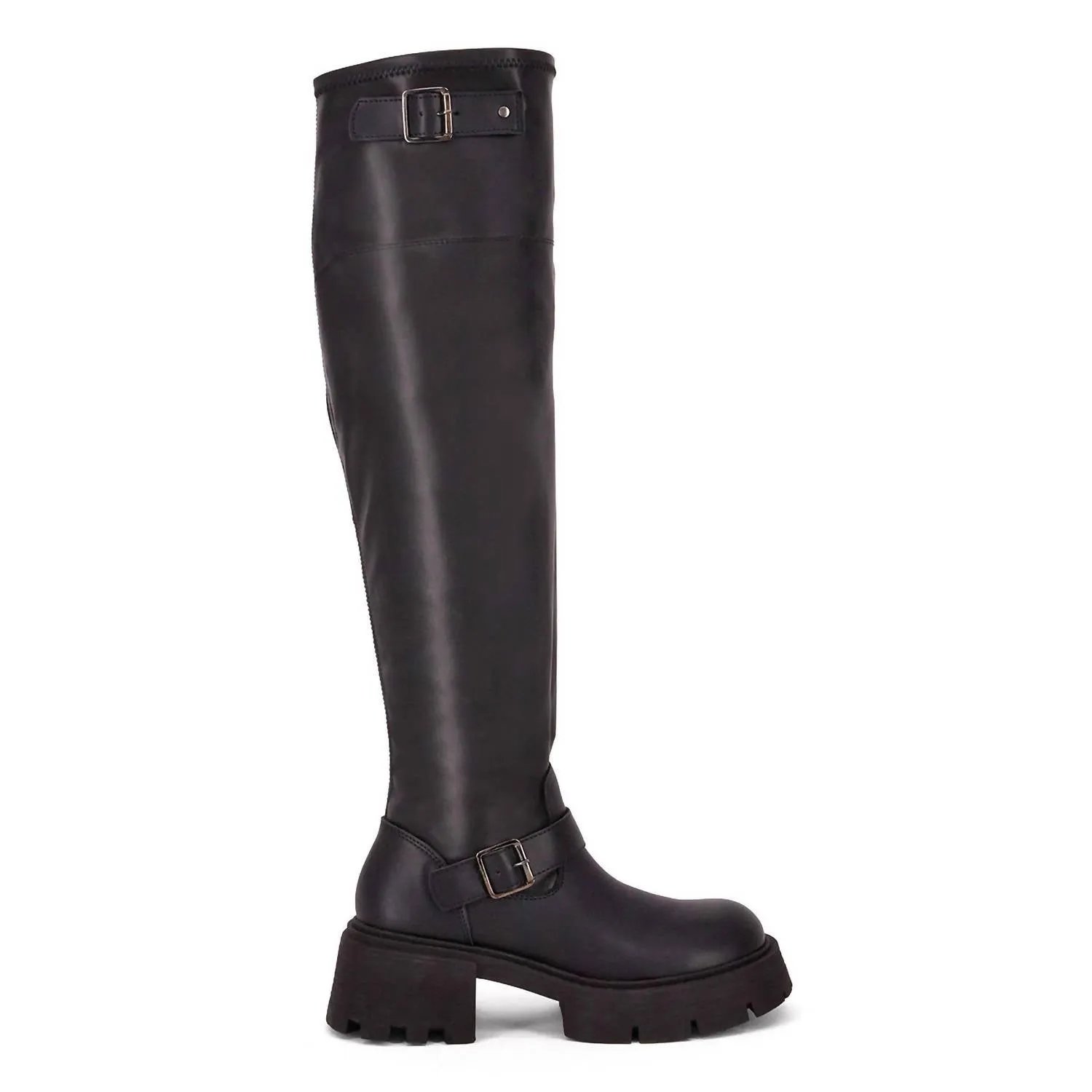 Steel Toes Boots Women's Knee High Combat Boots In Black