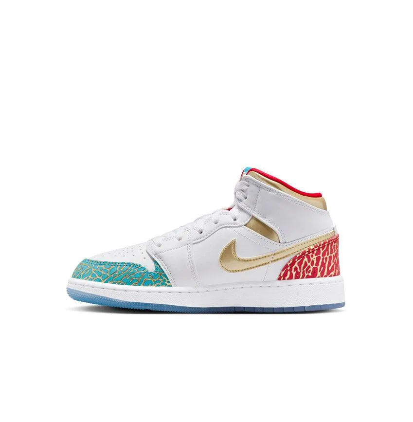 Kid's Air Jordan 1 Mid SS 'UNC to Chi' Sneakers Surf