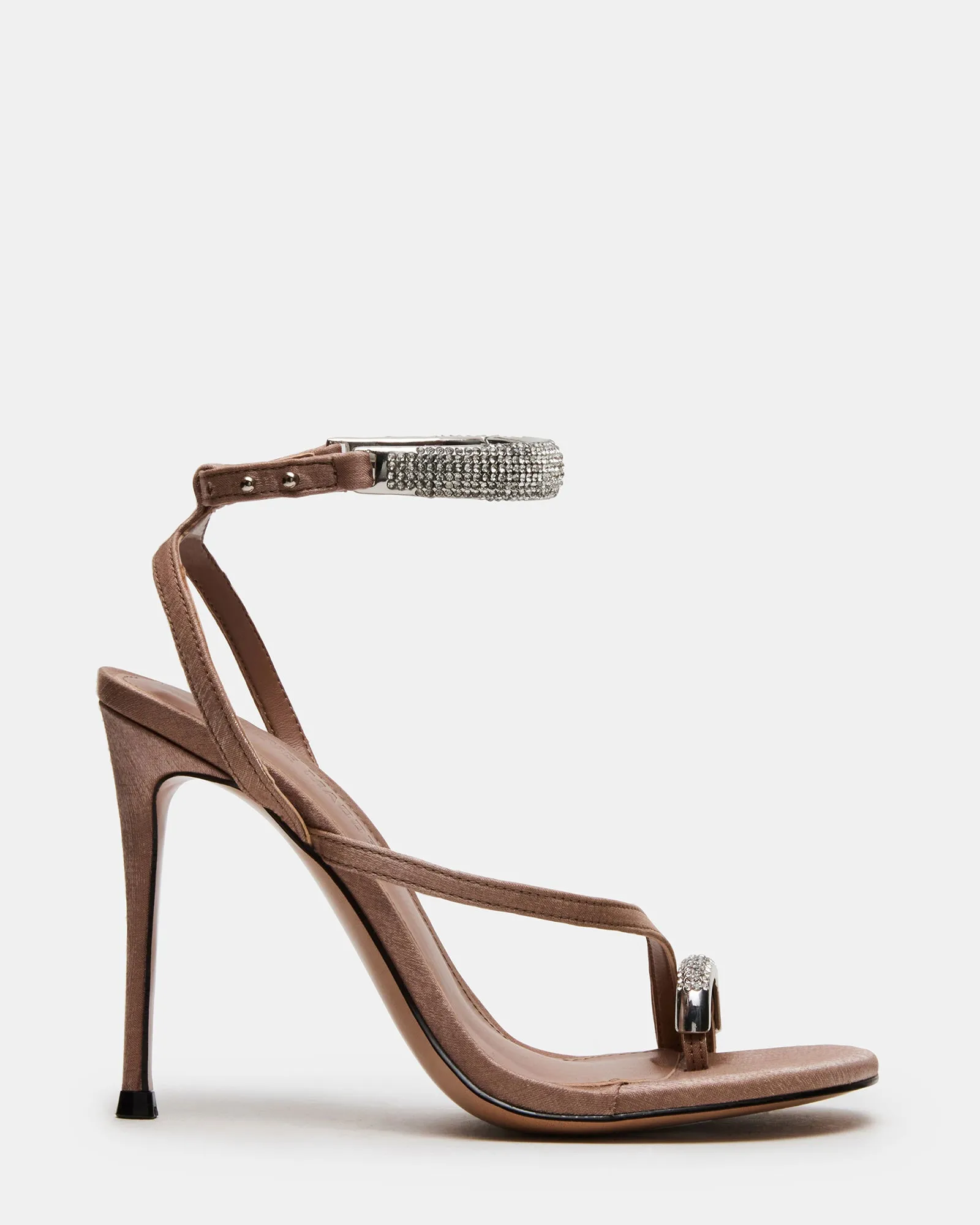 High Heeled Dress Shoes TIA RHINESTONES MOCHA SATIN