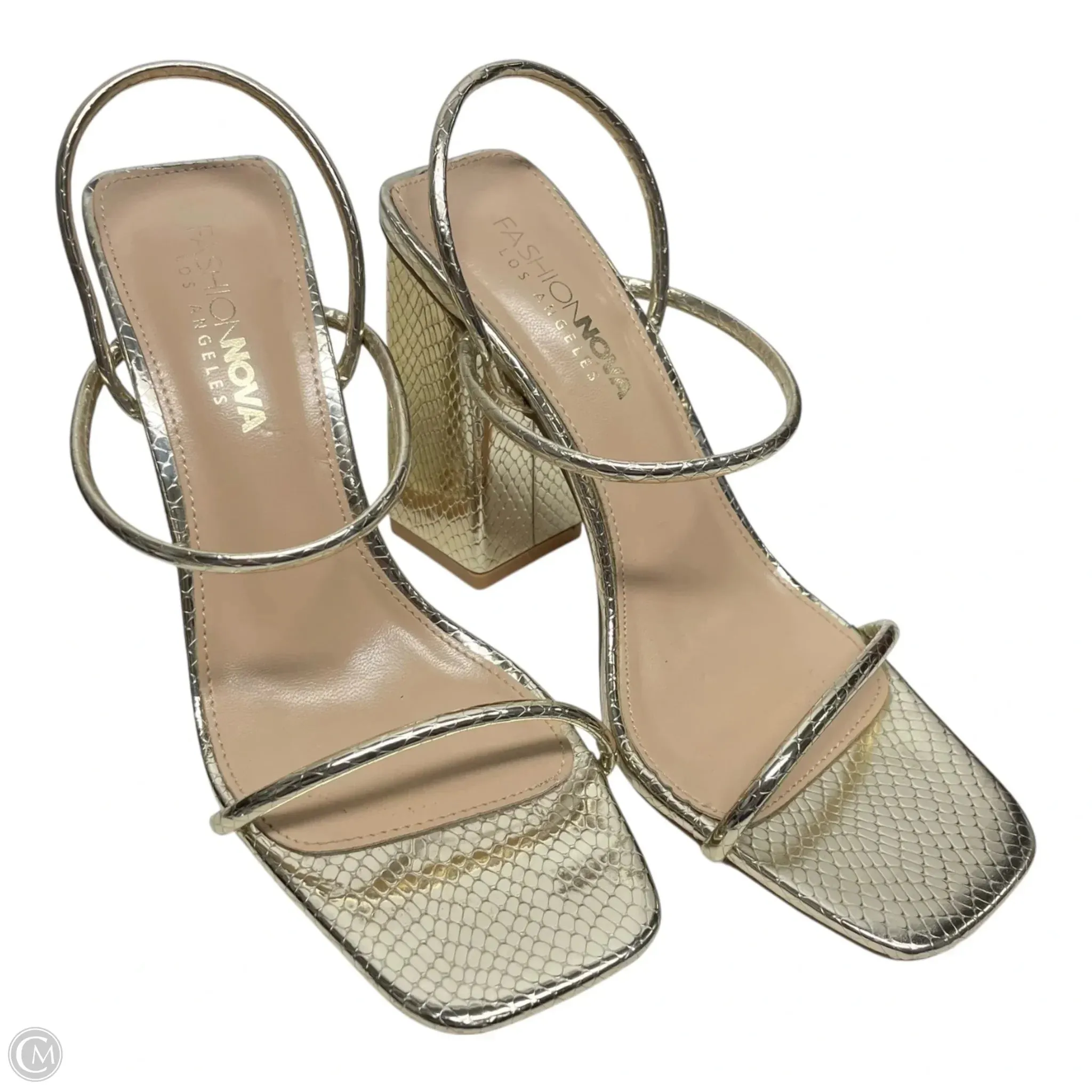 Shoes Heels Block By Fashion Nova In Gold, Size: 8.5 Shoes 2018 Casual