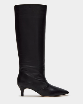 LANDER BLACK LEATHER Gold Heel Boots