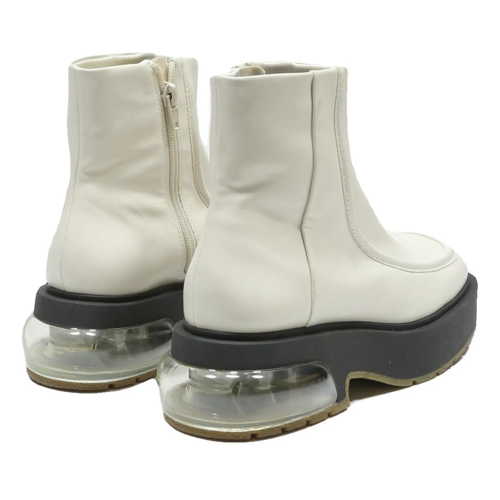 CHARLES & KEITH Womens Platform Ankle Boots White Leather UK 2 Stylish Chunky Boots Steel Toe