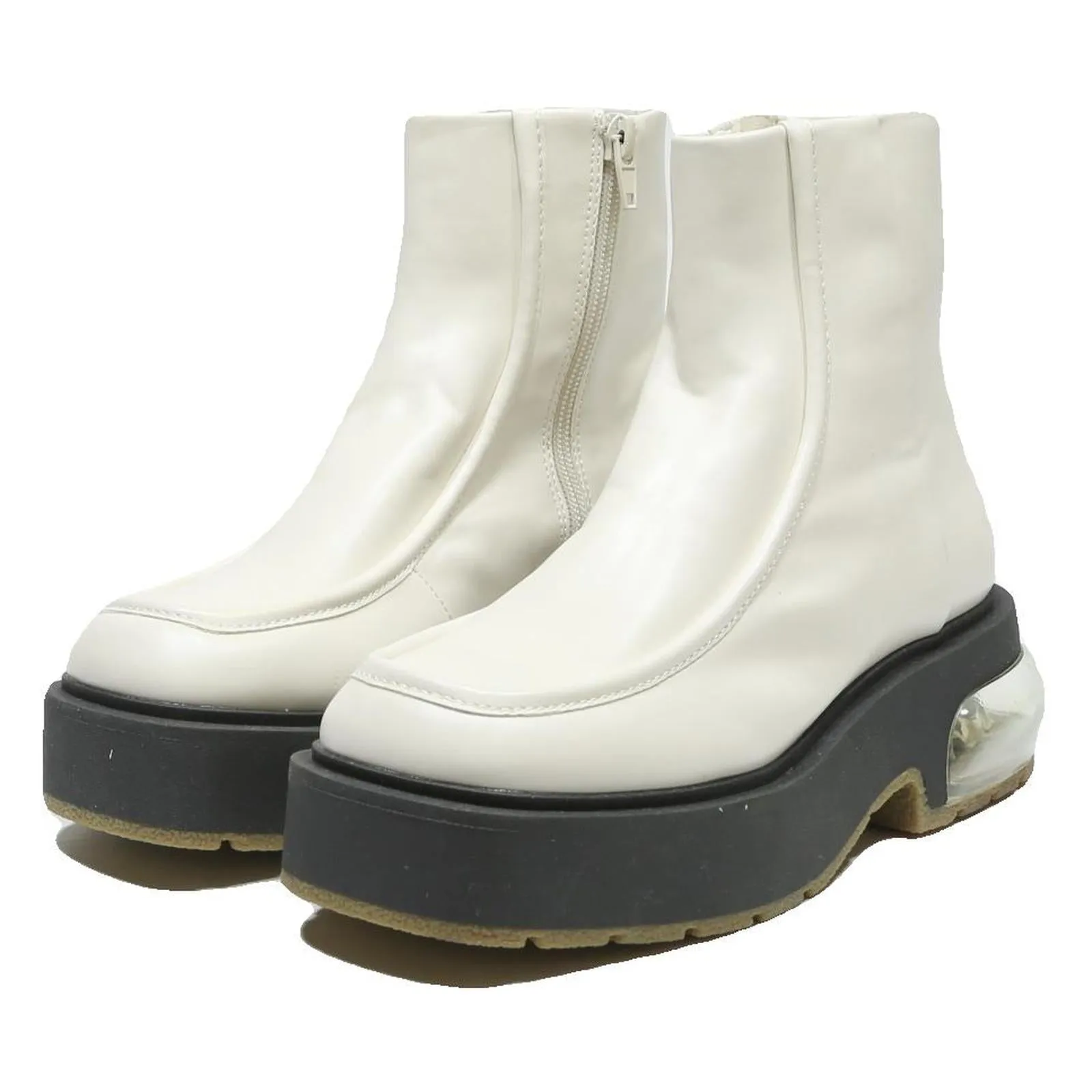 Frye Tall Boots CHARLES & KEITH Womens Platform Ankle Boots White Leather UK 2 Stylish Chunky