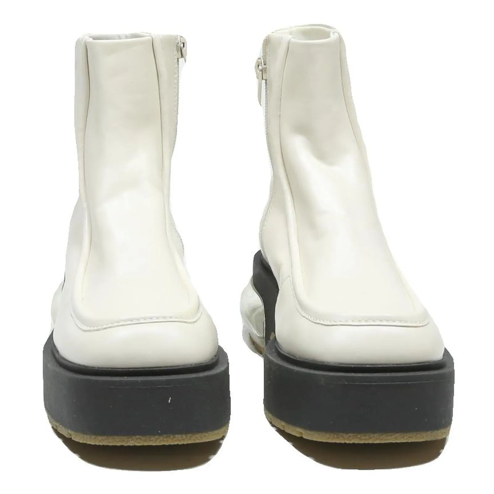 Motorcycle Boots Boots CHARLES & KEITH Womens Platform Ankle Boots White Leather UK 2 Stylish Chunky