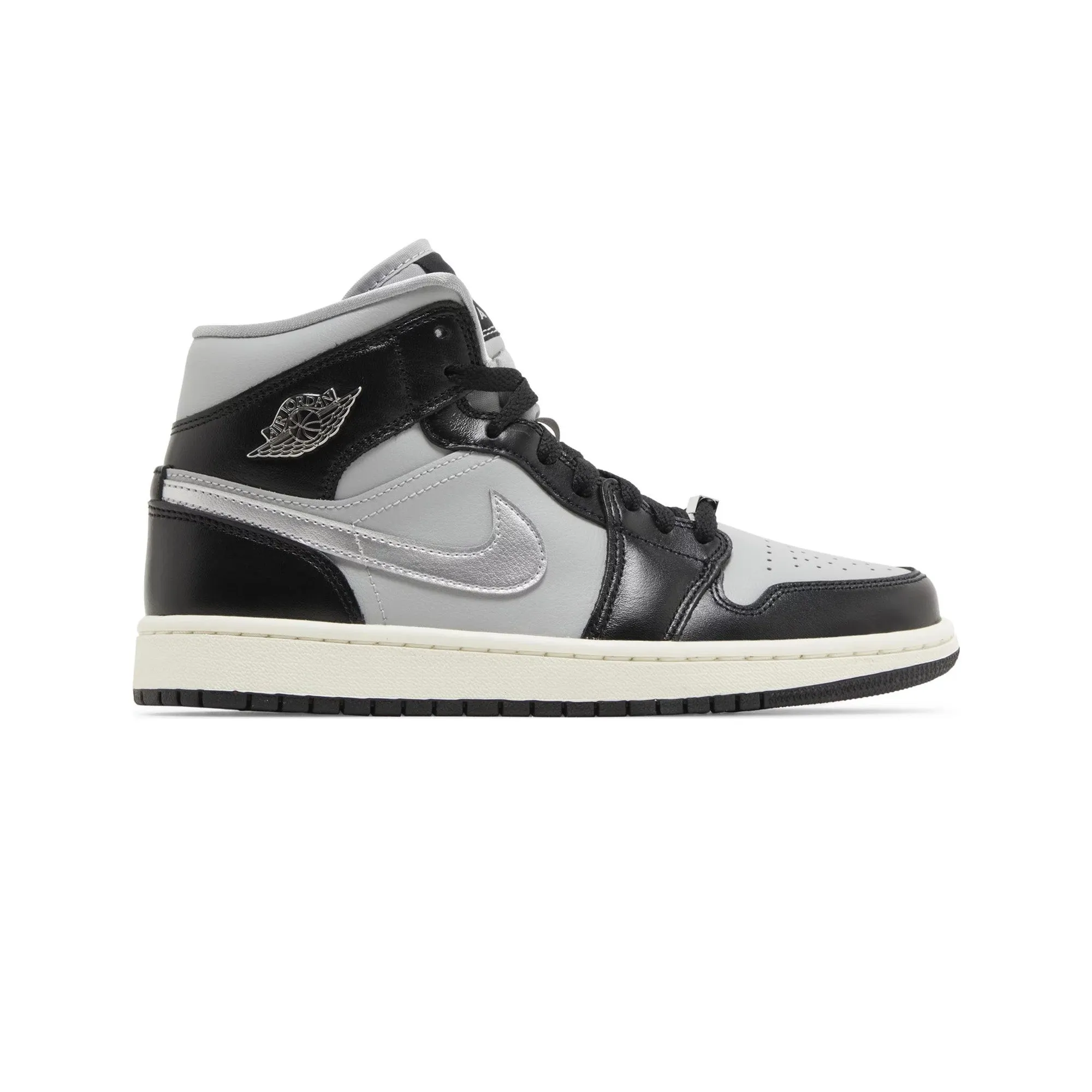 Air Jordan 1 Mid SE 'Black Metallic Silver' Women's (2023) Casual Leather Loafer Shoes