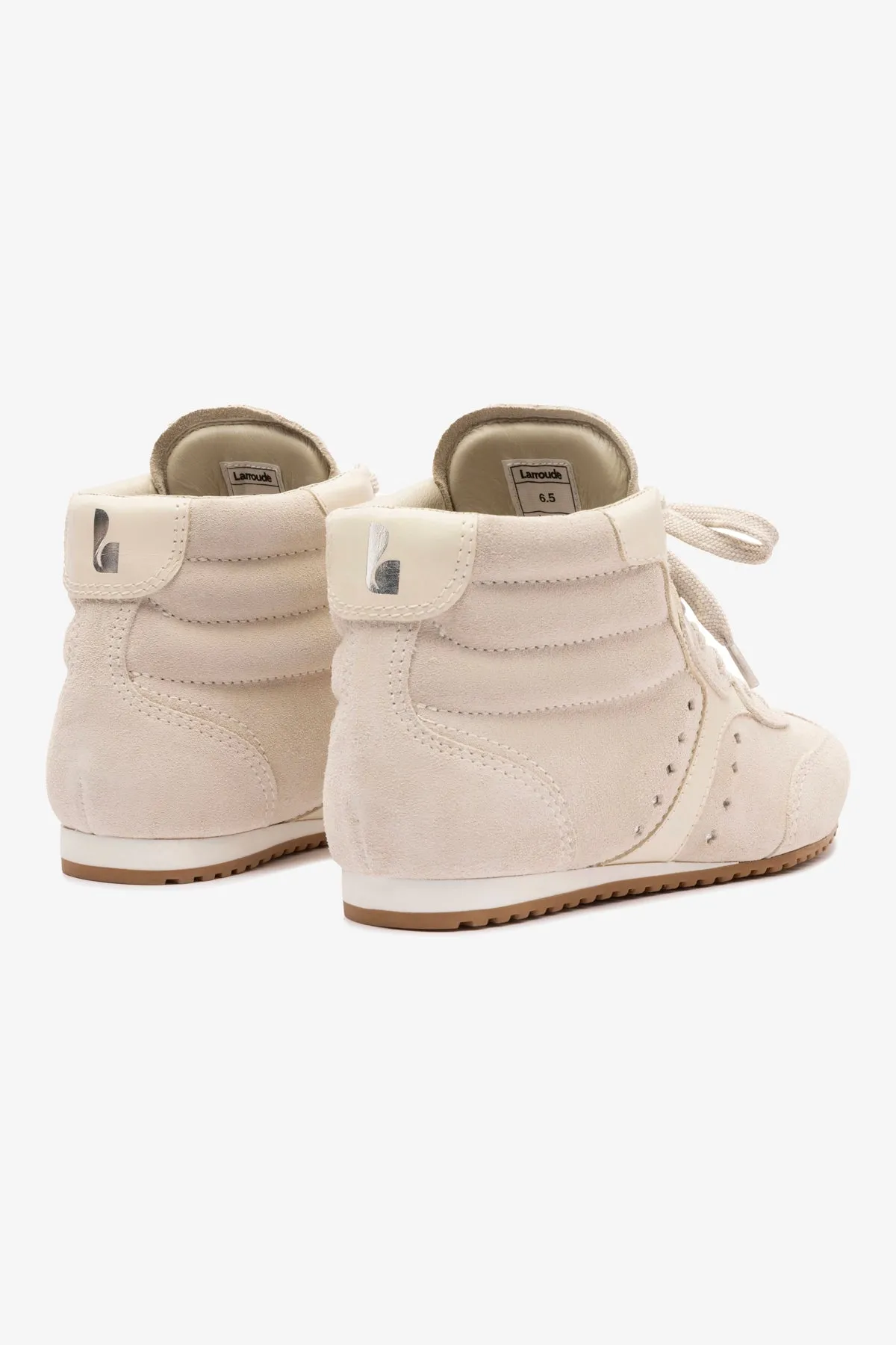 Casual Leather Shoes For Sale Stella Mid Sneaker In Mushroom Grey Suede and Ivory Leather