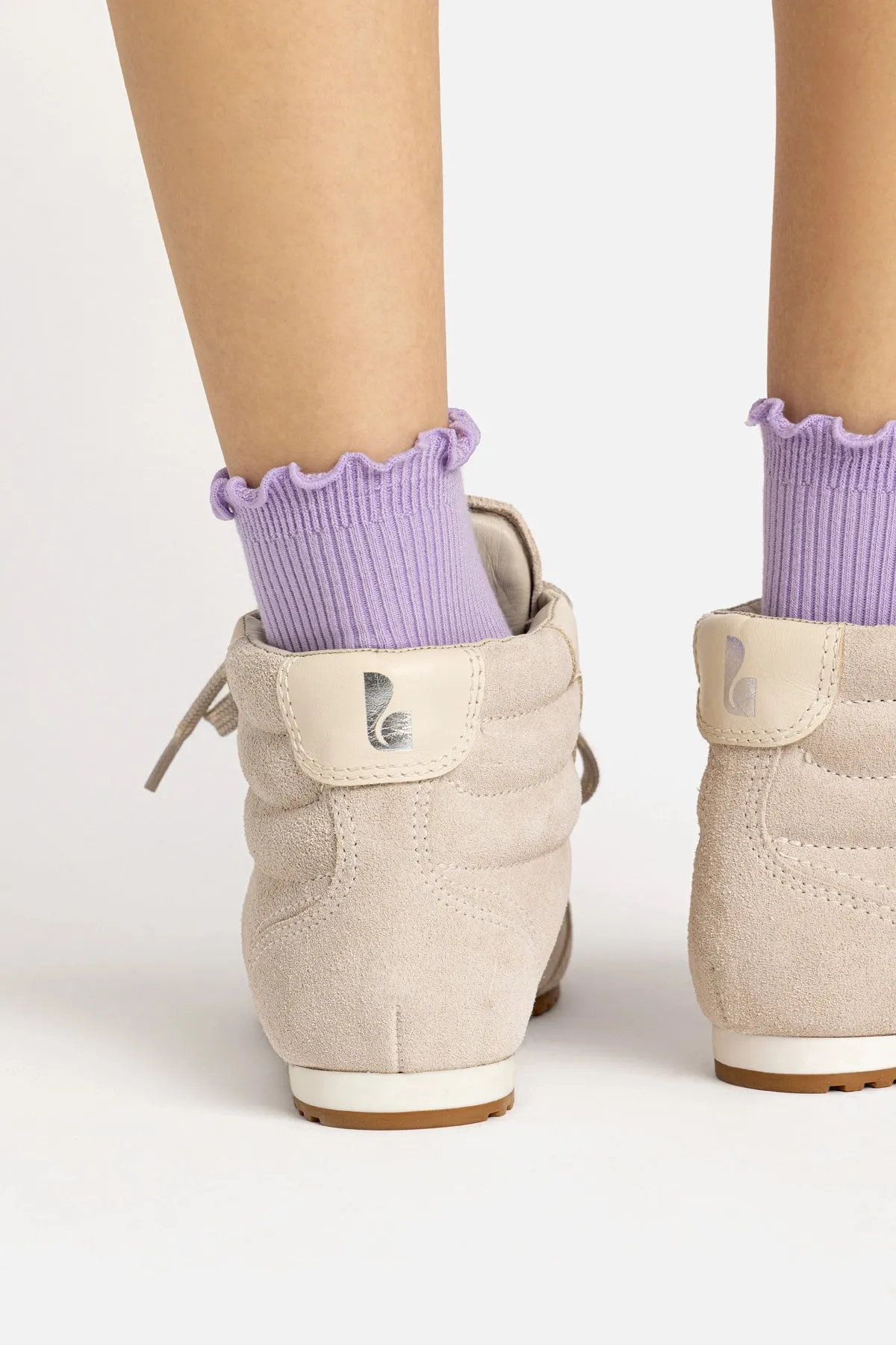 Stella Mid Sneaker In Mushroom Grey Suede and Ivory Leather P 6000 Casual Shoes