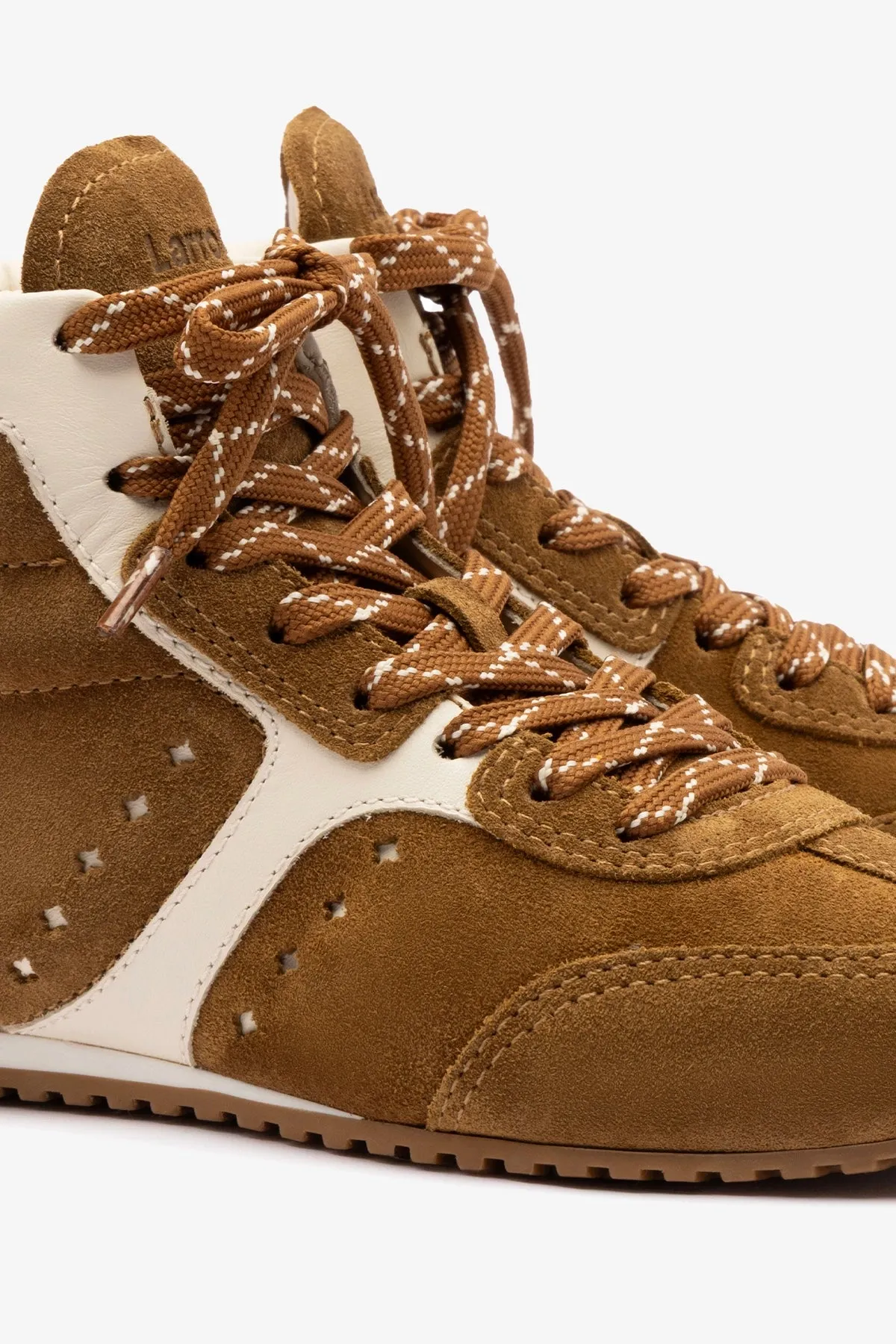 Stella Mid Sneaker In Russet Suede and Ivory Leather Shoe Oxford Casual