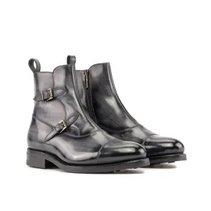 Tractor Boots Grey Patina Double Monk Boots