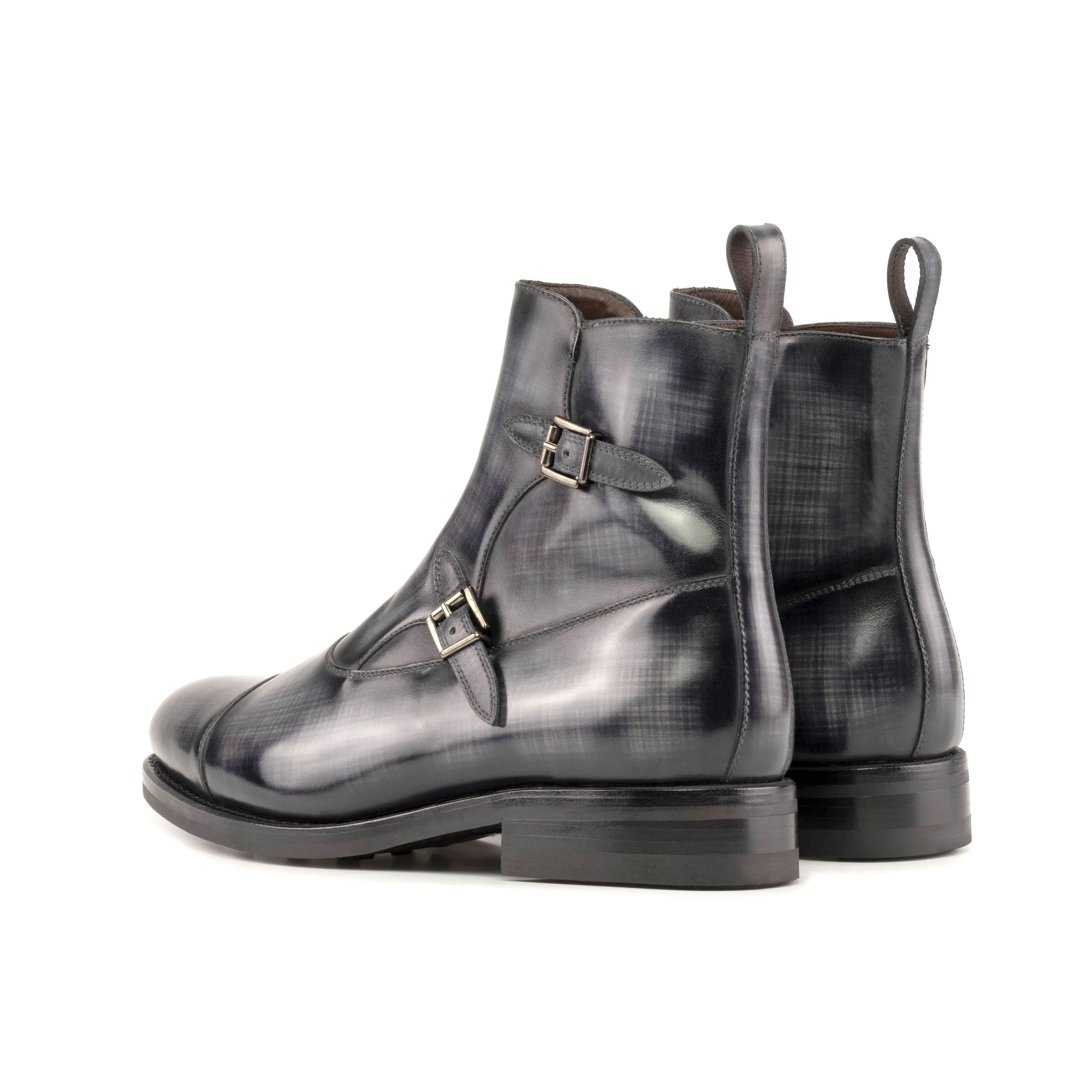 Grey Patina Double Monk Boots Ankle Boots With Leggings