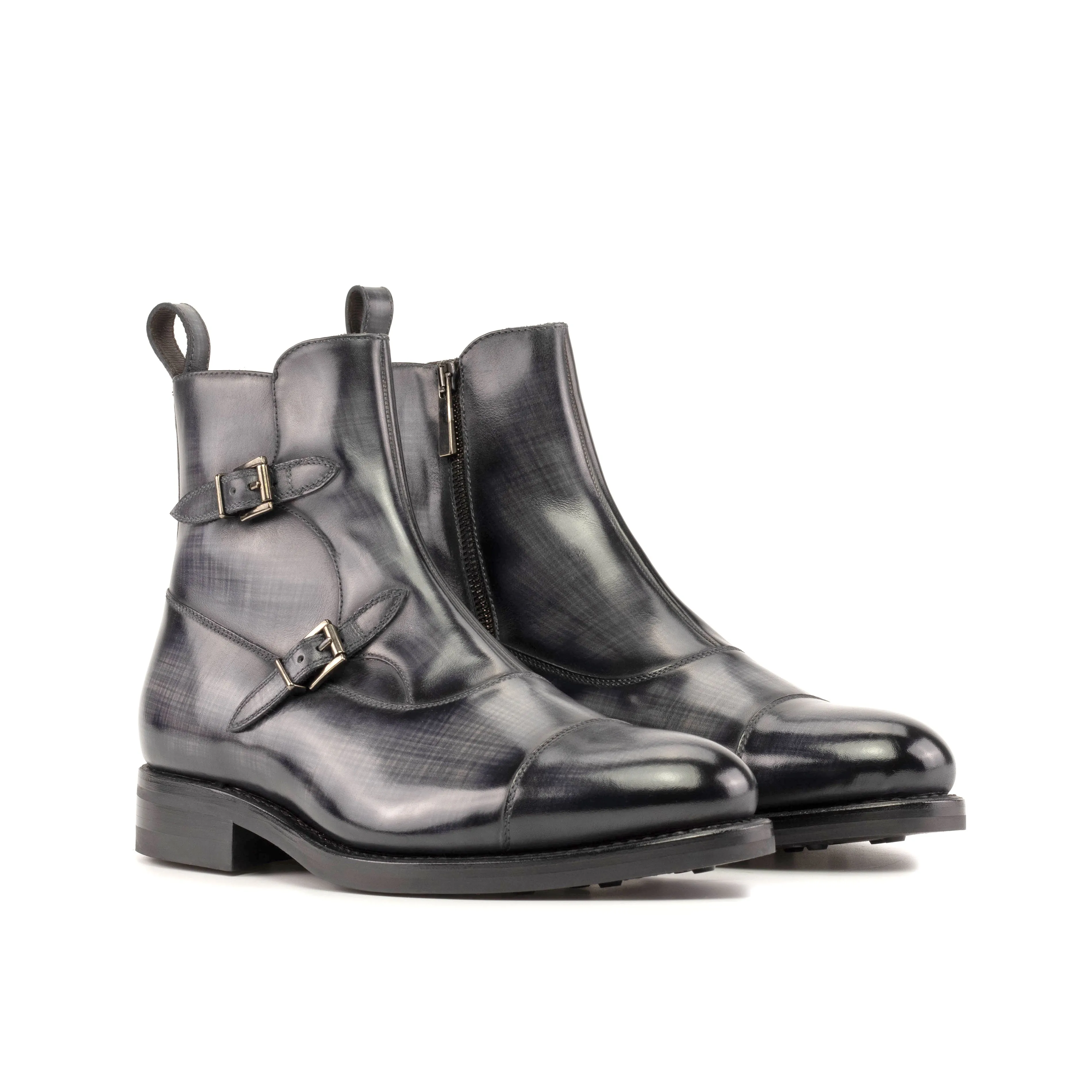 Quality Boots Grey Patina Double Monk Boots