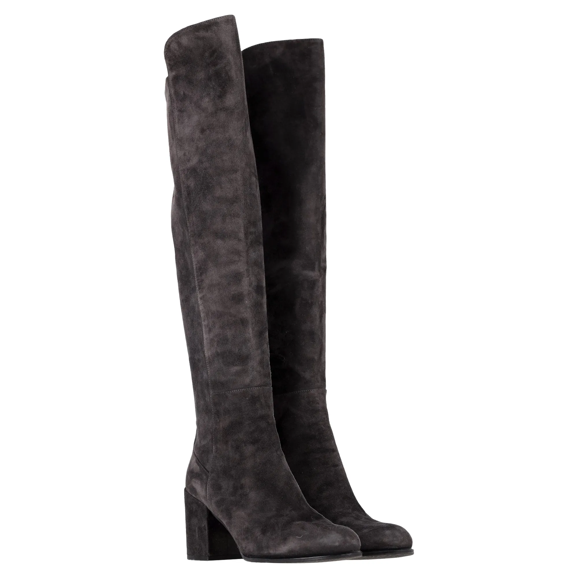 Stuart Weitzman Block-Heel Knee-High Boots in Grey Suede Casual Cowboy Boots