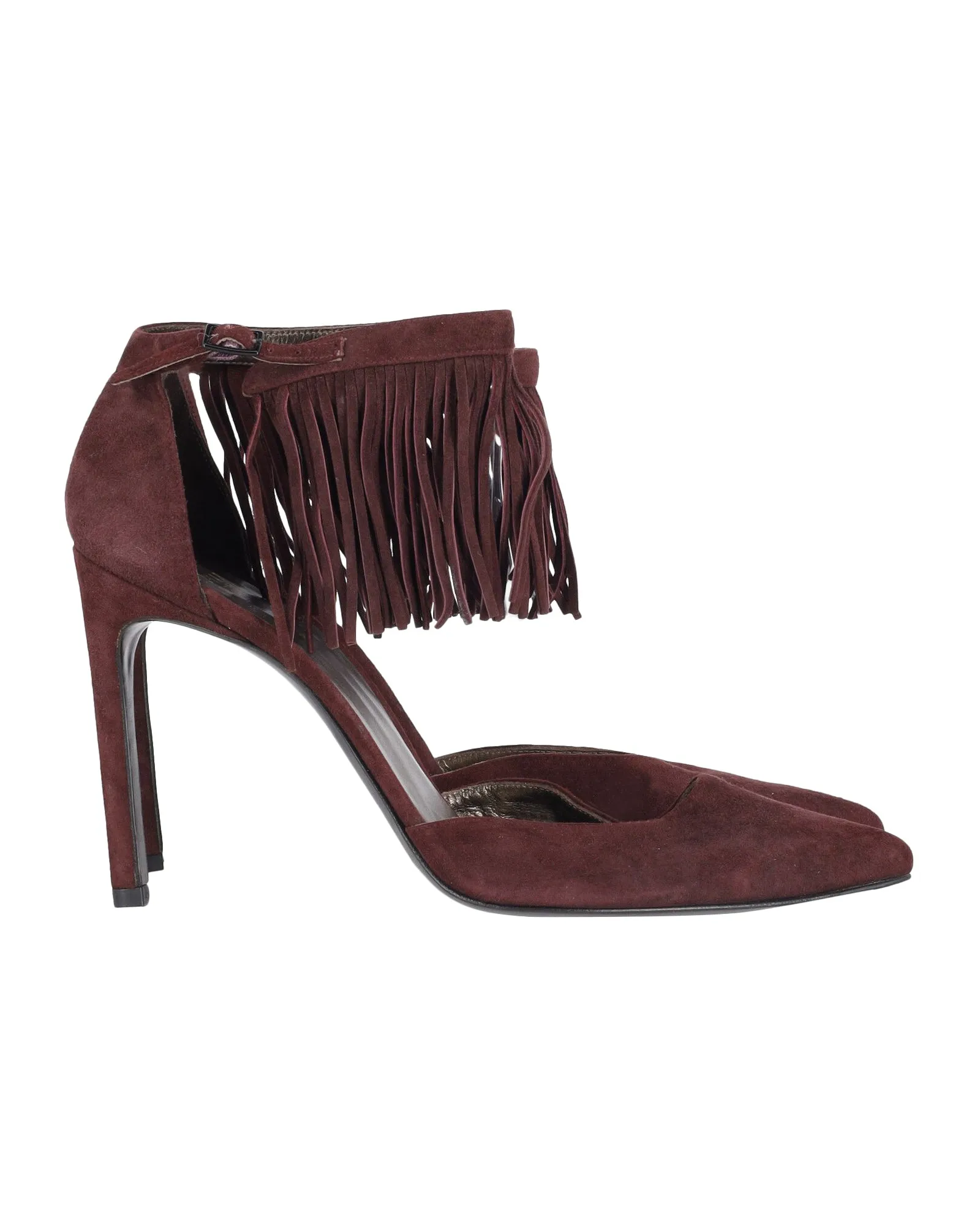 Leather Knee High Heel Boots Stuart Weitzman Fringelica Ankle Strap Heels in Burgundy Suede
