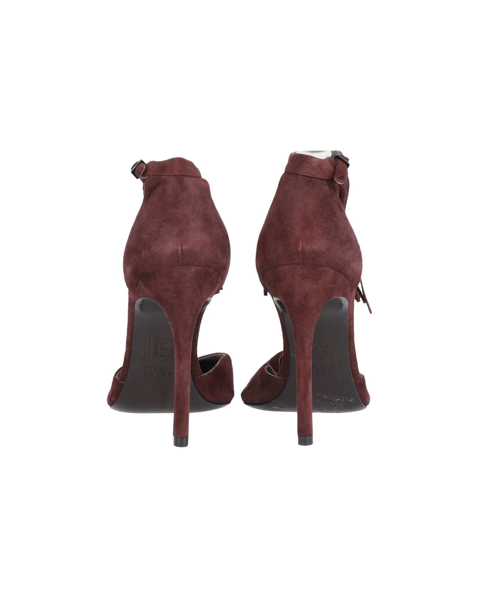 Stuart Weitzman Fringelica Ankle Strap Heels in Burgundy Suede Loafers High Heels