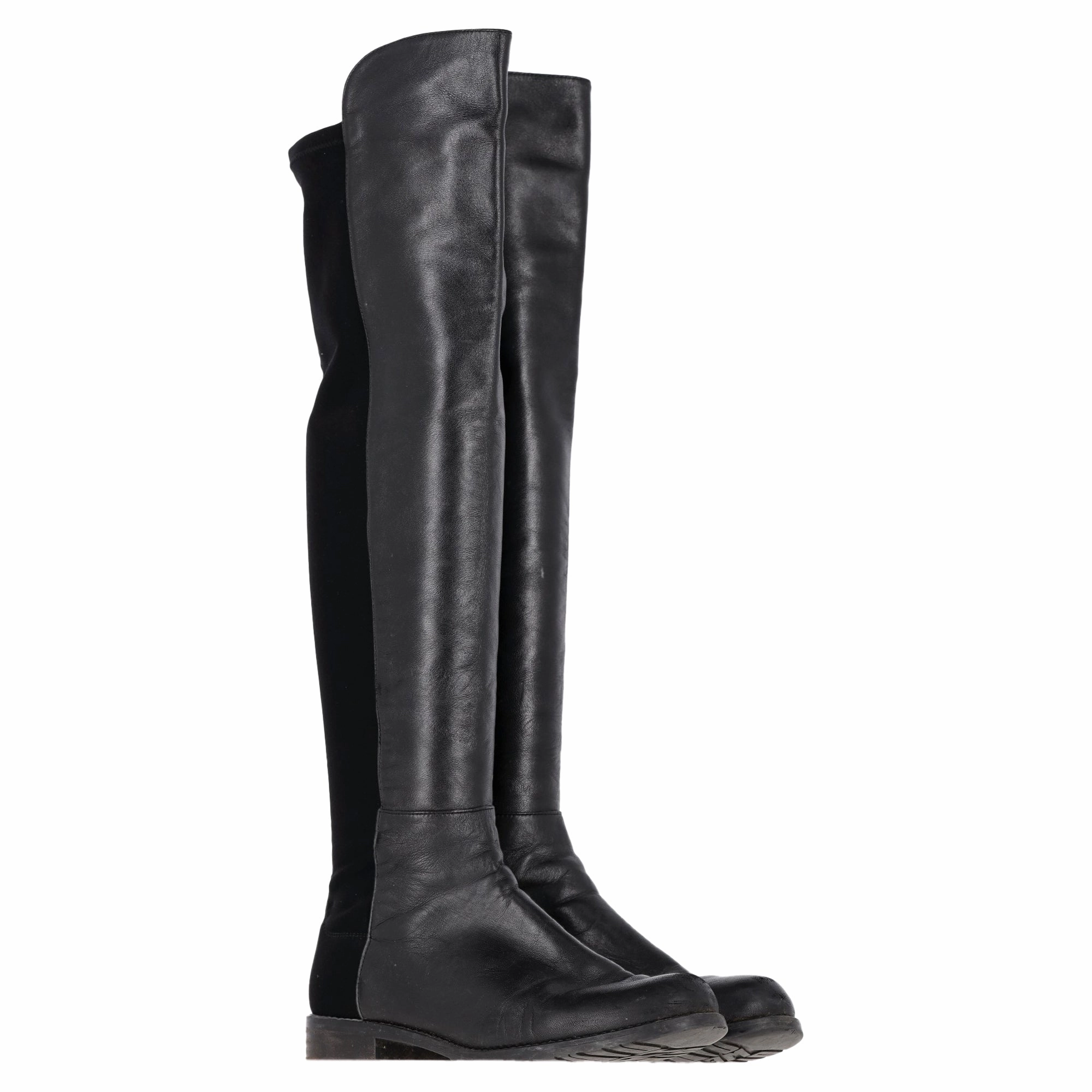 Boys Western Boots Stuart Weitzman 5050 Knee-High Boots in Black Calfskin Leather and Suede