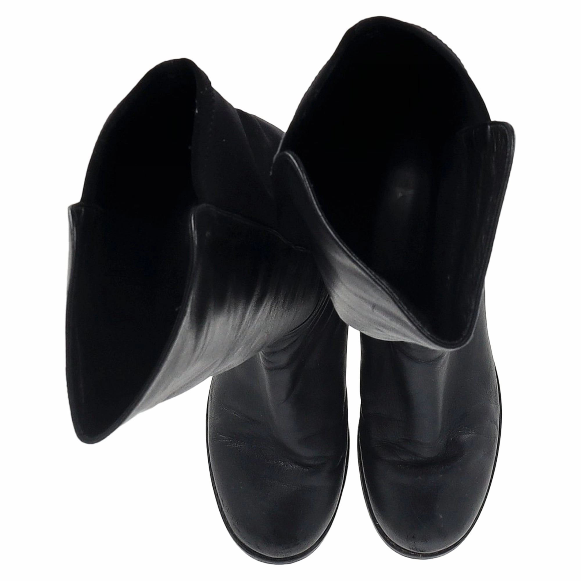 Stuart Weitzman 5050 Knee-High Boots in Black Calfskin Leather and Suede Western Boots Made In Usa