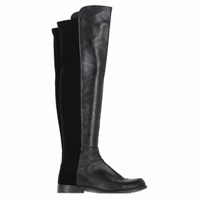 Stuart Weitzman 5050 Knee-High Boots in Black Calfskin Leather and Suede Thigh High Boots No Heel