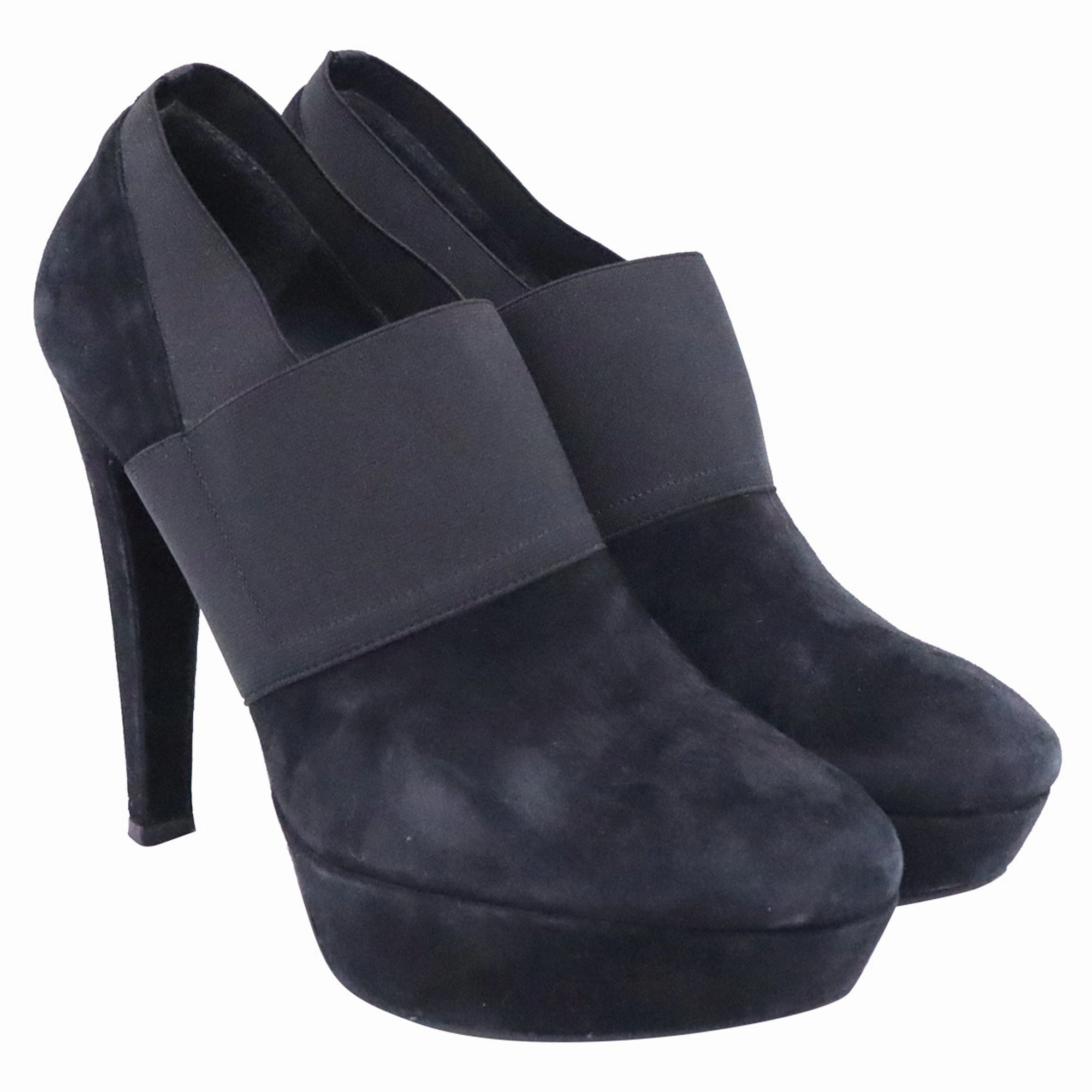 Stuart Weitzman Kilgore Elastic Strap Platform Ankle Boots in Black Suede Tall Boots Wide Calf