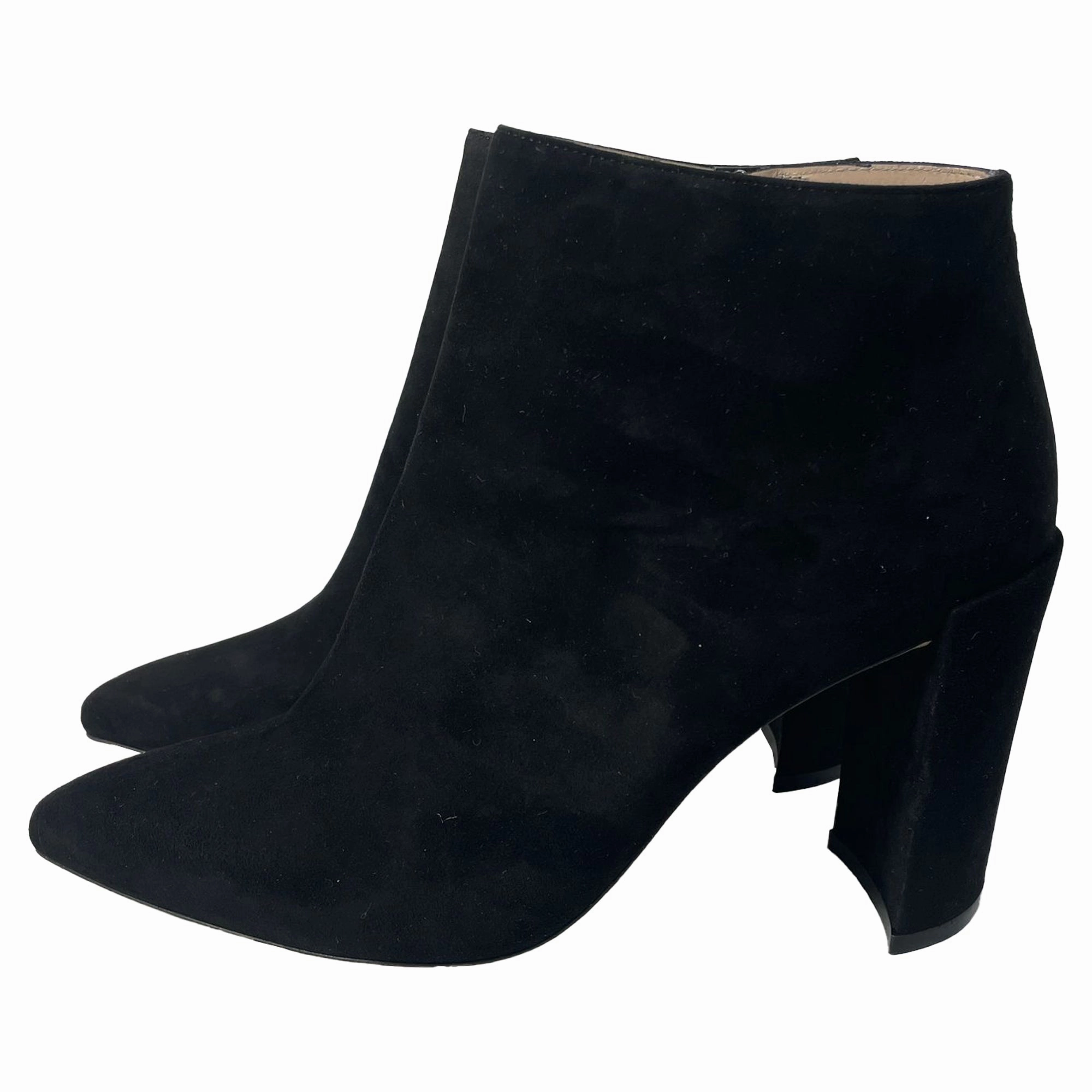 Stuart Weitzman Pointed Block-Heeled Ankle Boots in Black Suede Top Waterproof Boots