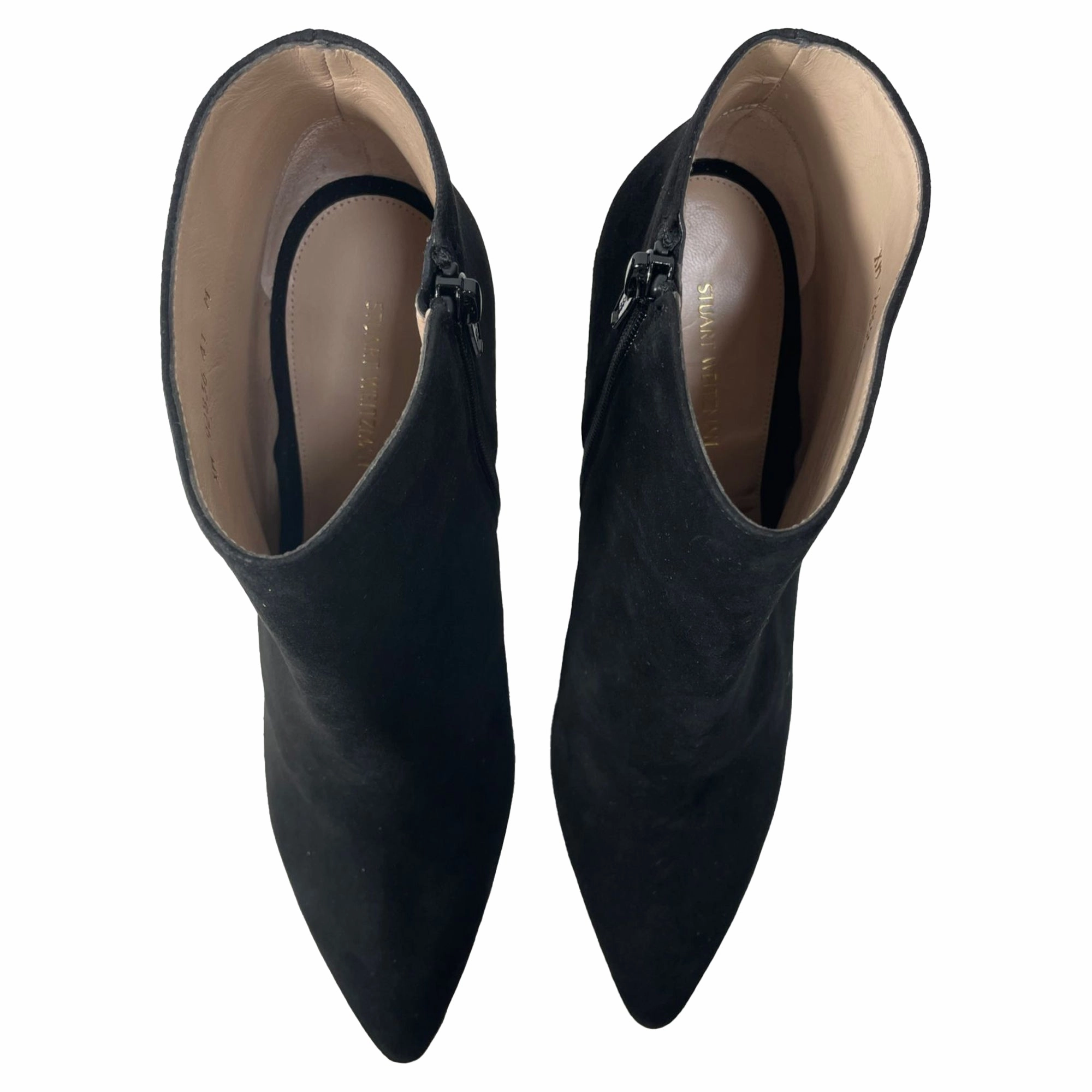 Stuart Weitzman Pointed Block-Heeled Ankle Boots in Black Suede Boots To Wear With Sweater Dress