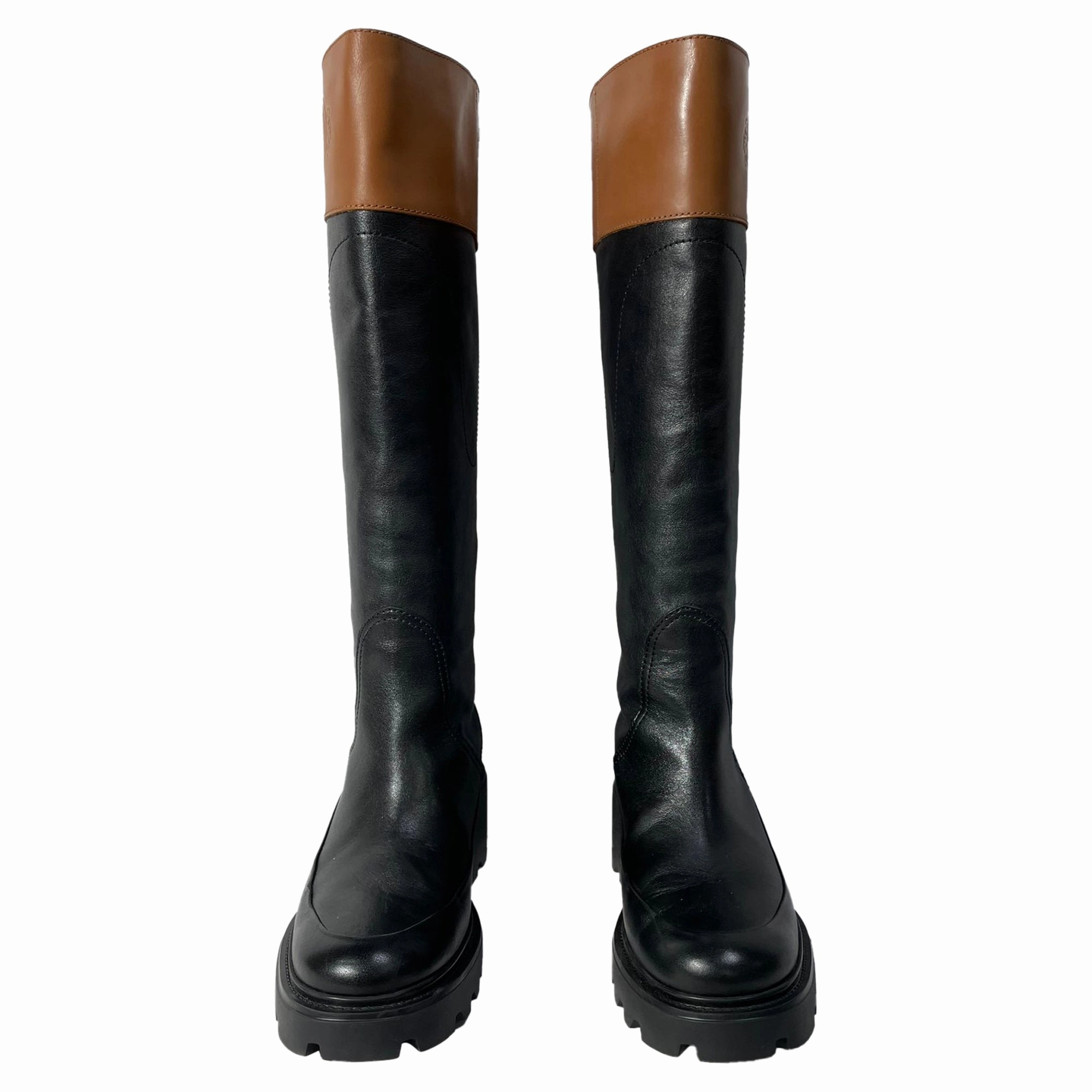 Tod's Two-Tone Knee Boots in Black Leather High Heel Boots Ankle