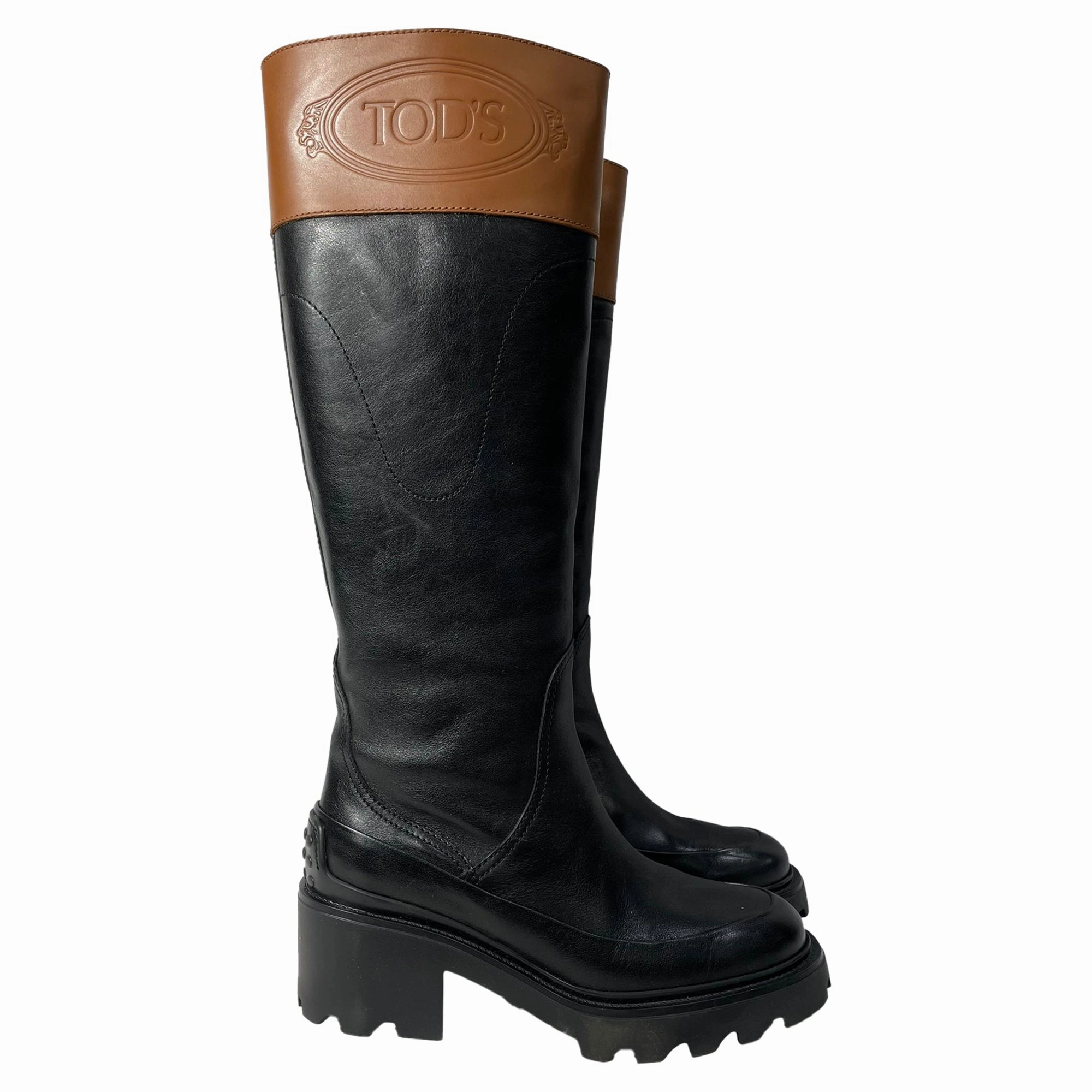 Springheel Jack Boots Tod's Two-Tone Knee Boots in Black Leather