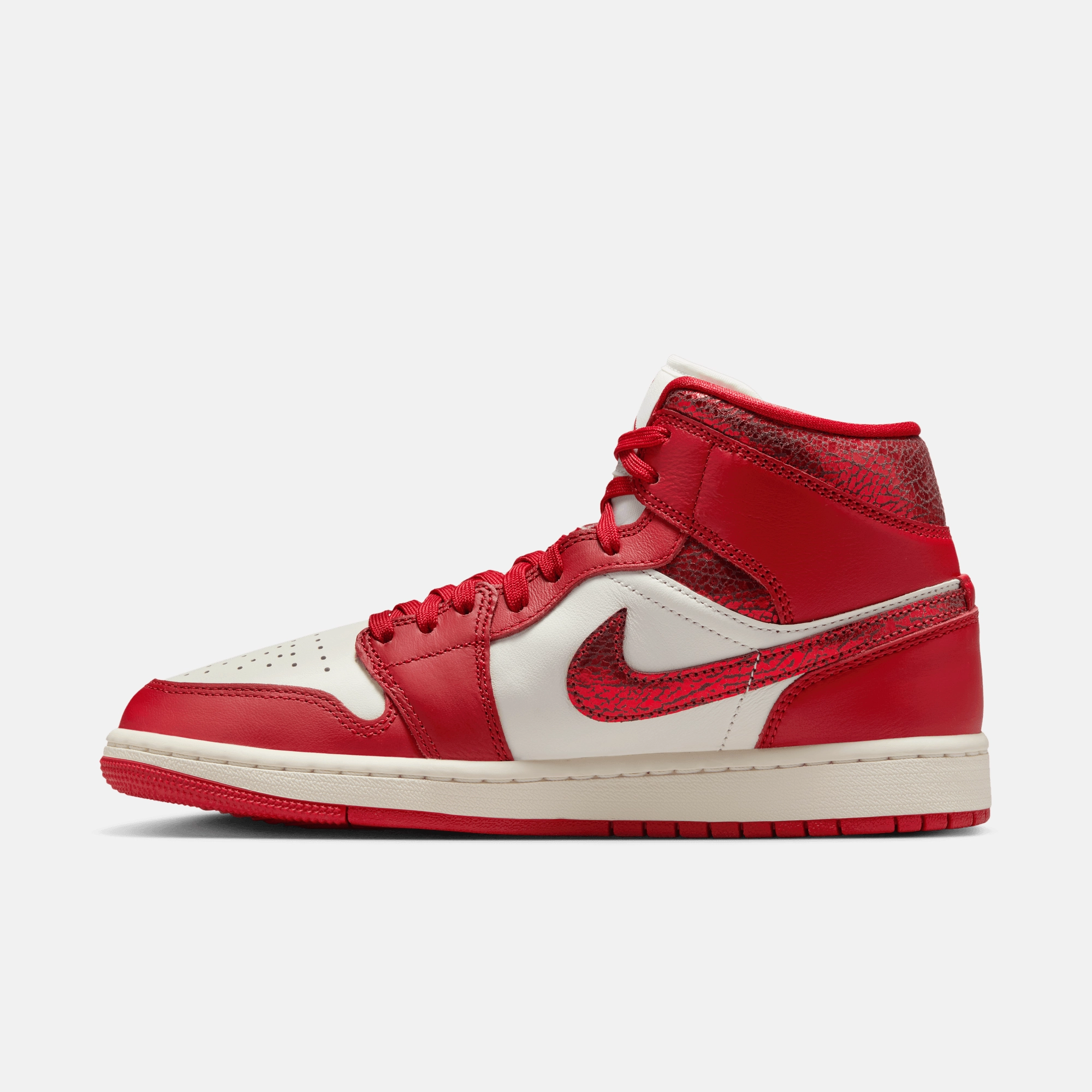 Casual Cold Weather Shoes Air Jordan Women's 1 Mid Red Cracked Leather