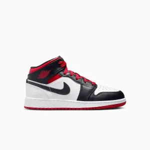 Kid's Air Jordan 1 Mid "Gym Red Black Toe" Grade School White Casual Sneakers