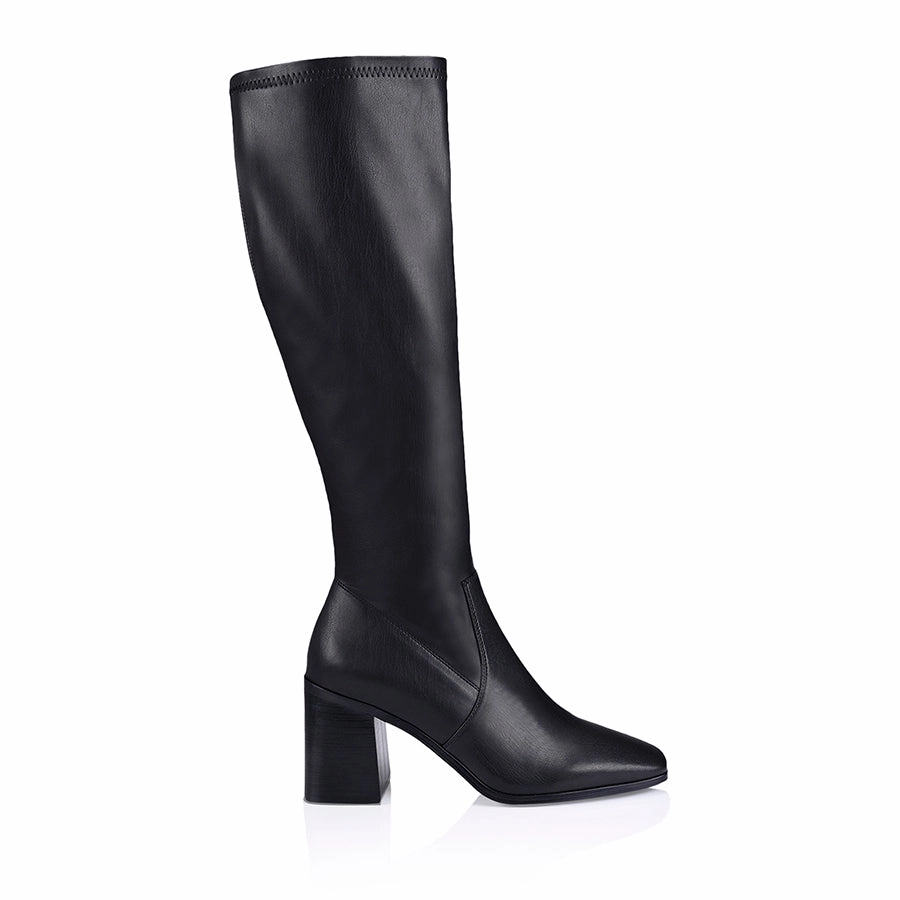 Linden Knee High Boots - Black Smooth Long Knee High Boots