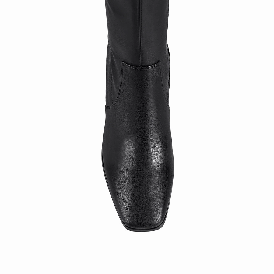 Linden Knee High Boots - Black Smooth Rain Boots Girls