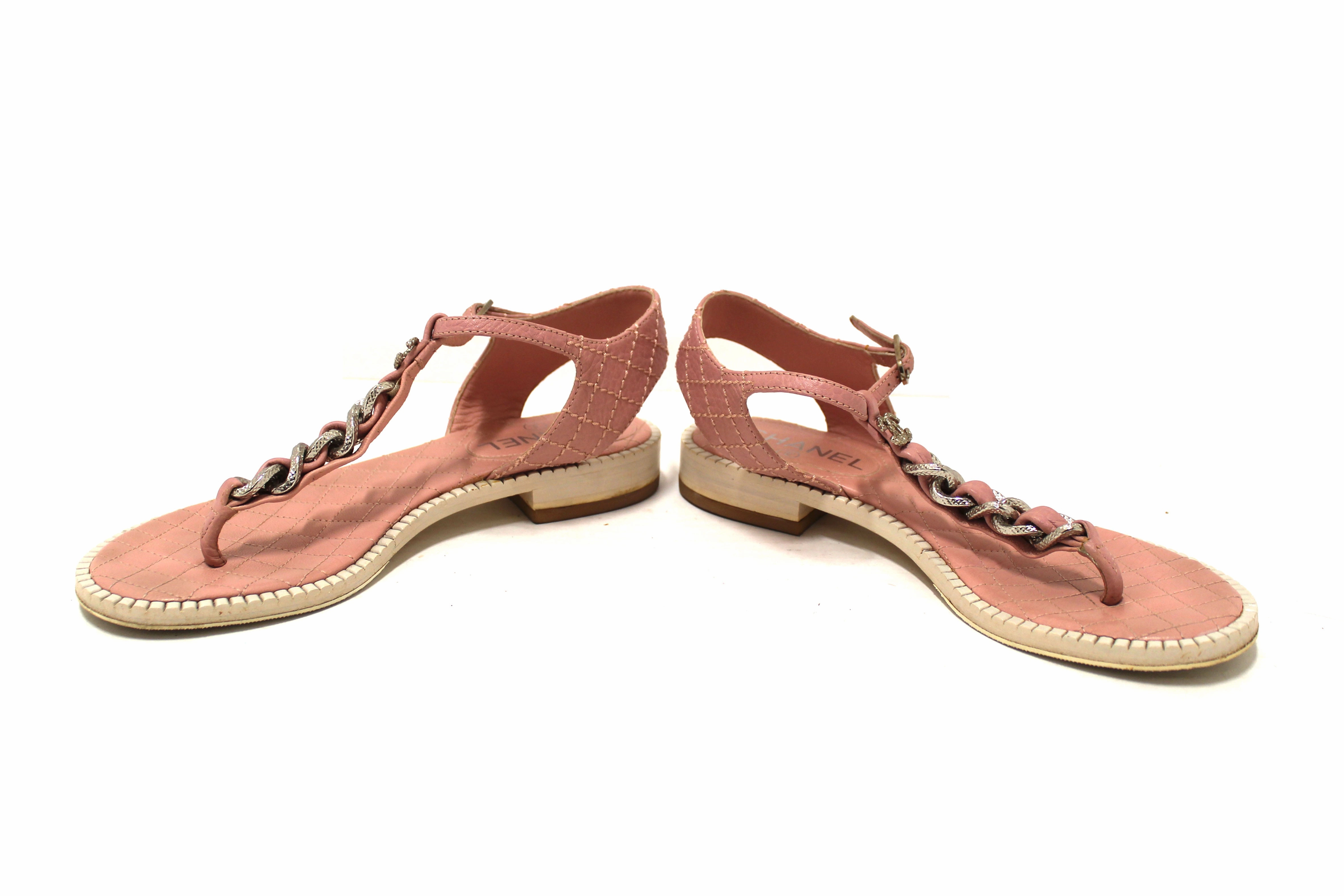 Chanel Pink Quilted Leather Chain Link Thong Flat Sandals Size 37 Nunn Bush Cameron Casual Oxford Shoes
