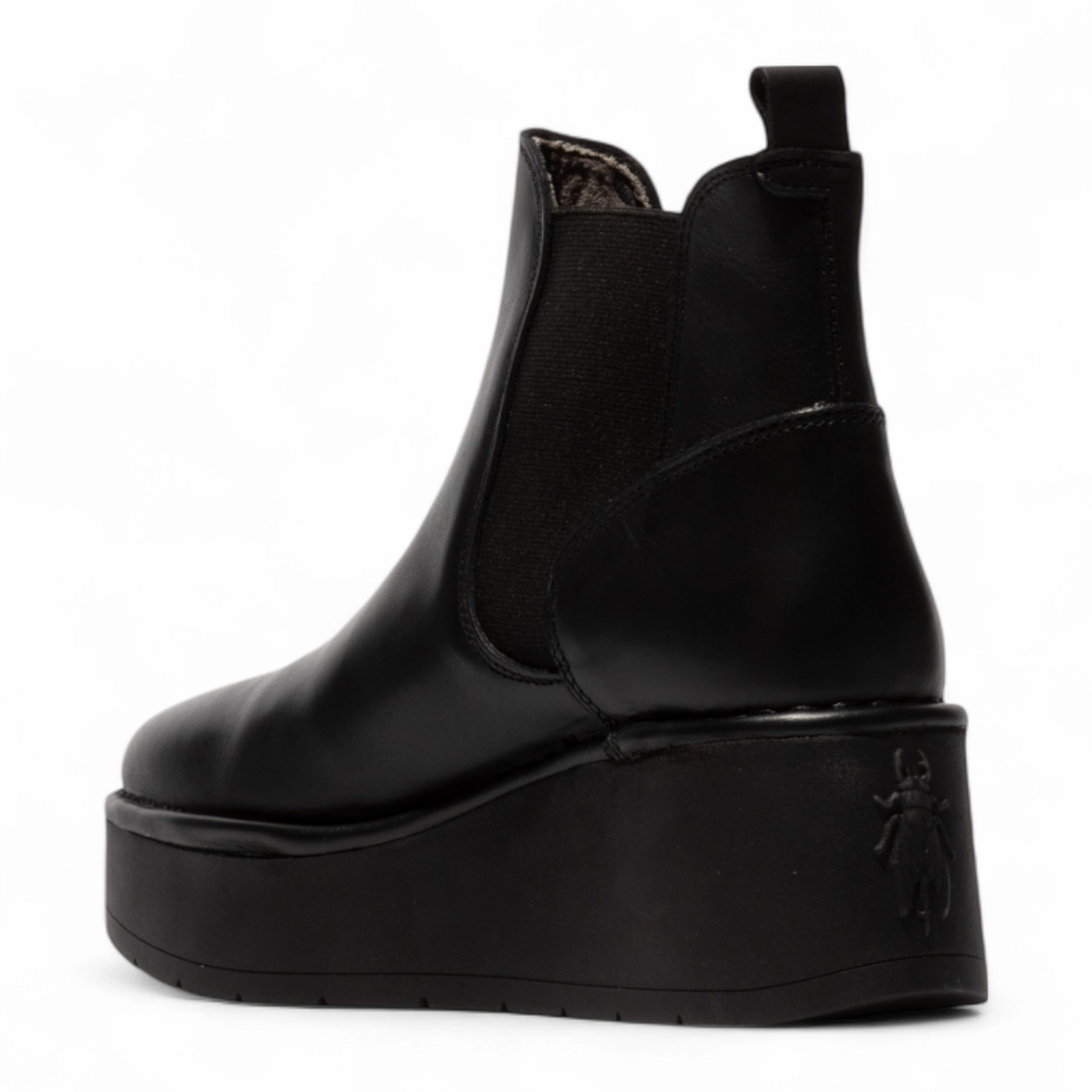 Narrow Calf Knee High Boots Fly London Womens Black HELY268 Chelsea Leather Ankle Pull-On Platform Comfort Boots